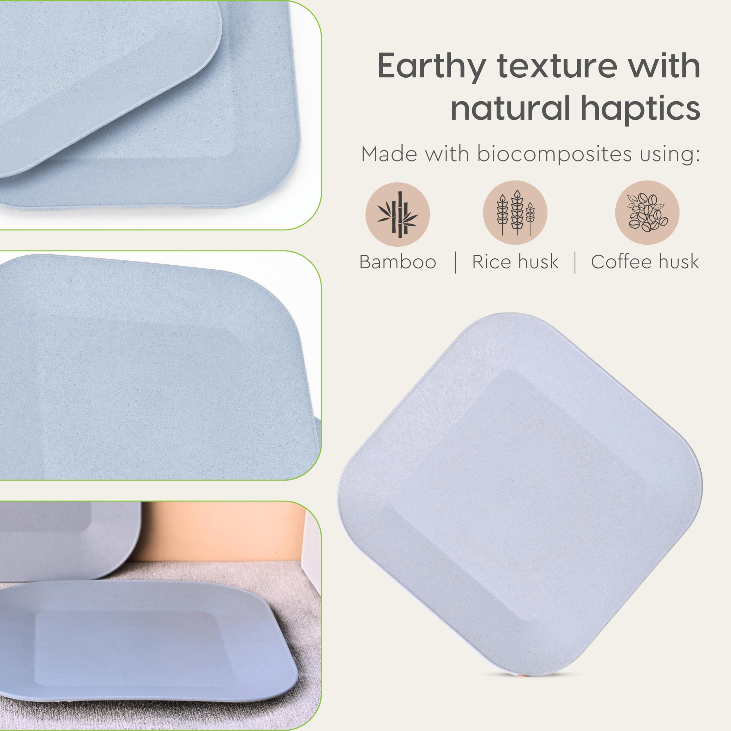 Eco-Friendly Set of 2 Square Picnic Plates - 9 Inch Unbreakable Bamboo & Rice Husk Fiber Plates | Microwave Safe for Hot & Cold Food | Perfect for Outdoor Dining, Camping, BBQs & Picnics
