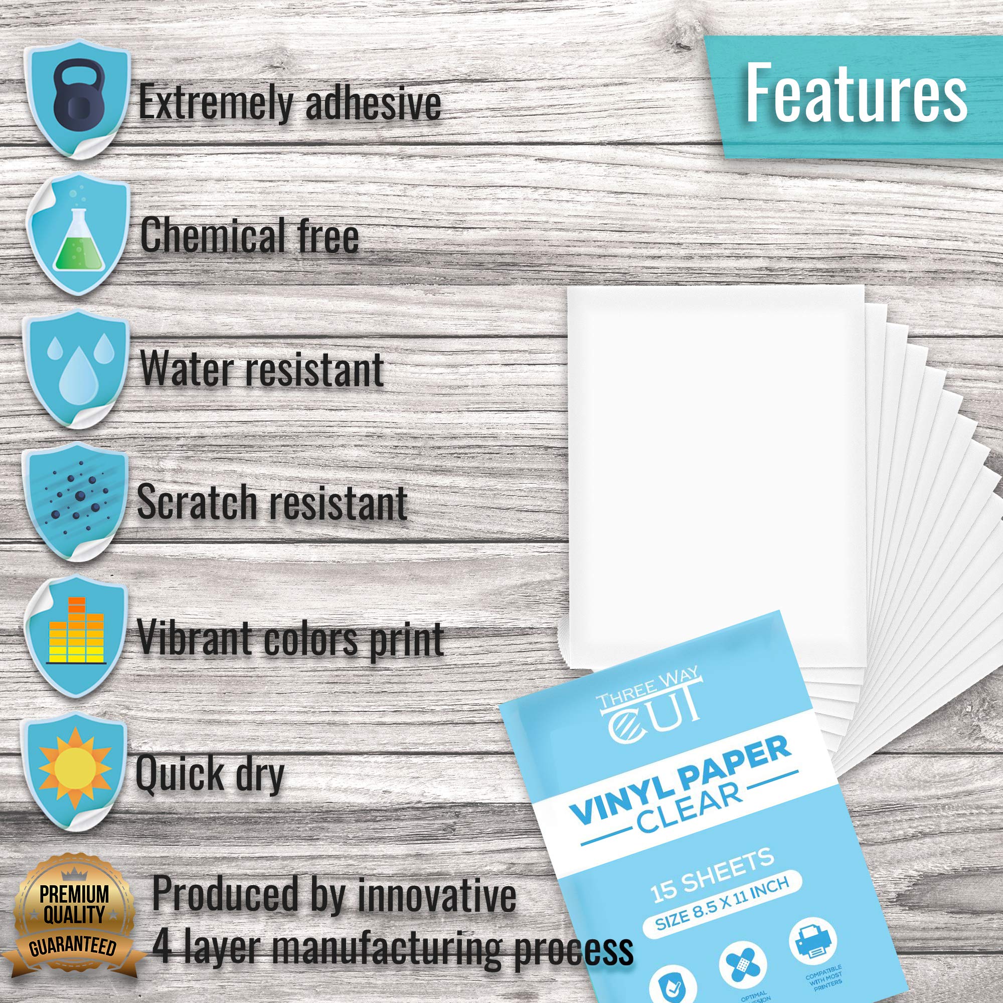 Premium Printable Vinyl Sticker Paper - Frosty Clear Inkjet Compatible (23 Sheets) - Tear & Scratch Resistant Transparent Decal Paper with Quick-Dry Ink Technology - Perfect for DIY Labels, Scrapbooking, Water Bottles & Craft Projects
