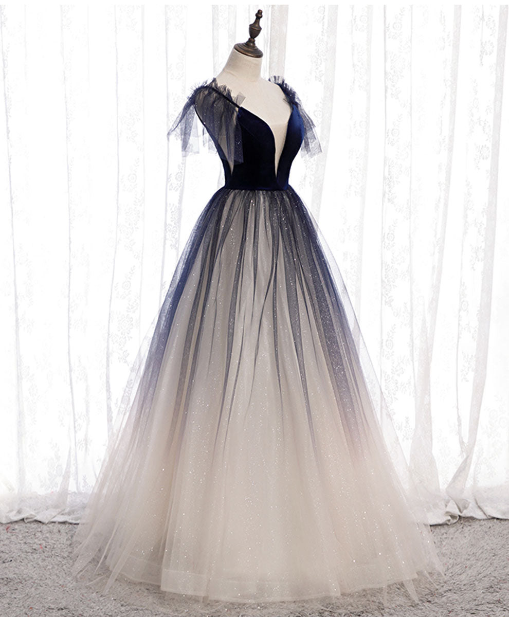 Elegant Blue Tulle Long Prom Dress for Women - Formal Evening Gown for Homecoming, Ball, and Special Occasions