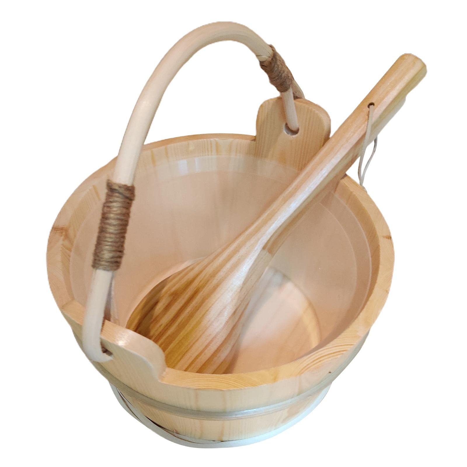 Handmade Wooden Sauna Bucket with Ladle - 21.5cm Natural Spa Accessory for Relaxation & Aromatherapy | Perfect for Sauna, Steam Room, and Home Spa Treatments