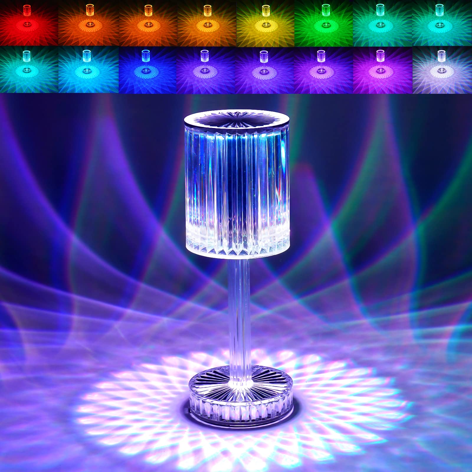 16-Color RGB Crystal Touch Lamp with Remote Control - USB Rechargeable Diamond Night Light for Bedroom, Living Room & Party Decor - Modern Table Lamp for Nightstand, Dinner & Home Ambiance Lighting