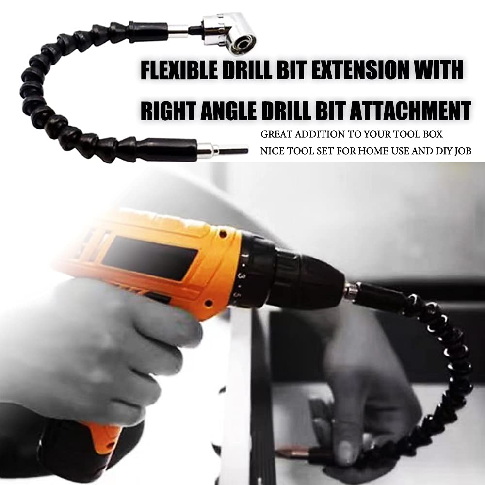 Flexible Drill Bit Extension Holder + Impact Right Angle Cordless Drill Adapter + 10-Piece Mini Screwdriver Bit Set with Dual Head Wrench | 1/4-Inch Drive High Torque Offset Screwdriver for Tight Spaces & DIY Projects | Perfect for Home Repairs, Furniture Assembly & Automotive Work