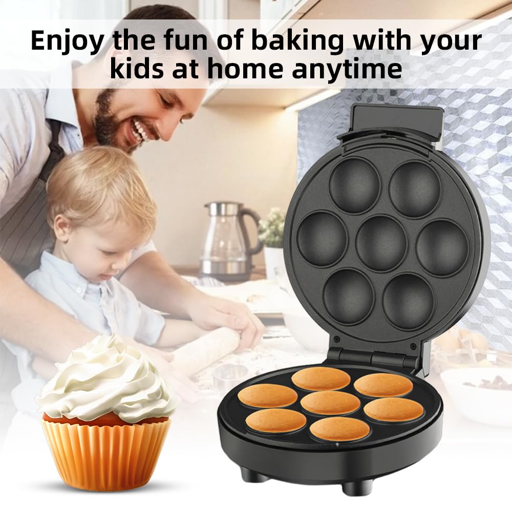 Electric Cupcake Maker Machine 1000W - Non-Stick Surface, Makes 6 Cupcakes - Perfect for Kids Breakfast, Party Treats & Home Baking - Cake Pop Maker for Quick & Easy Desserts