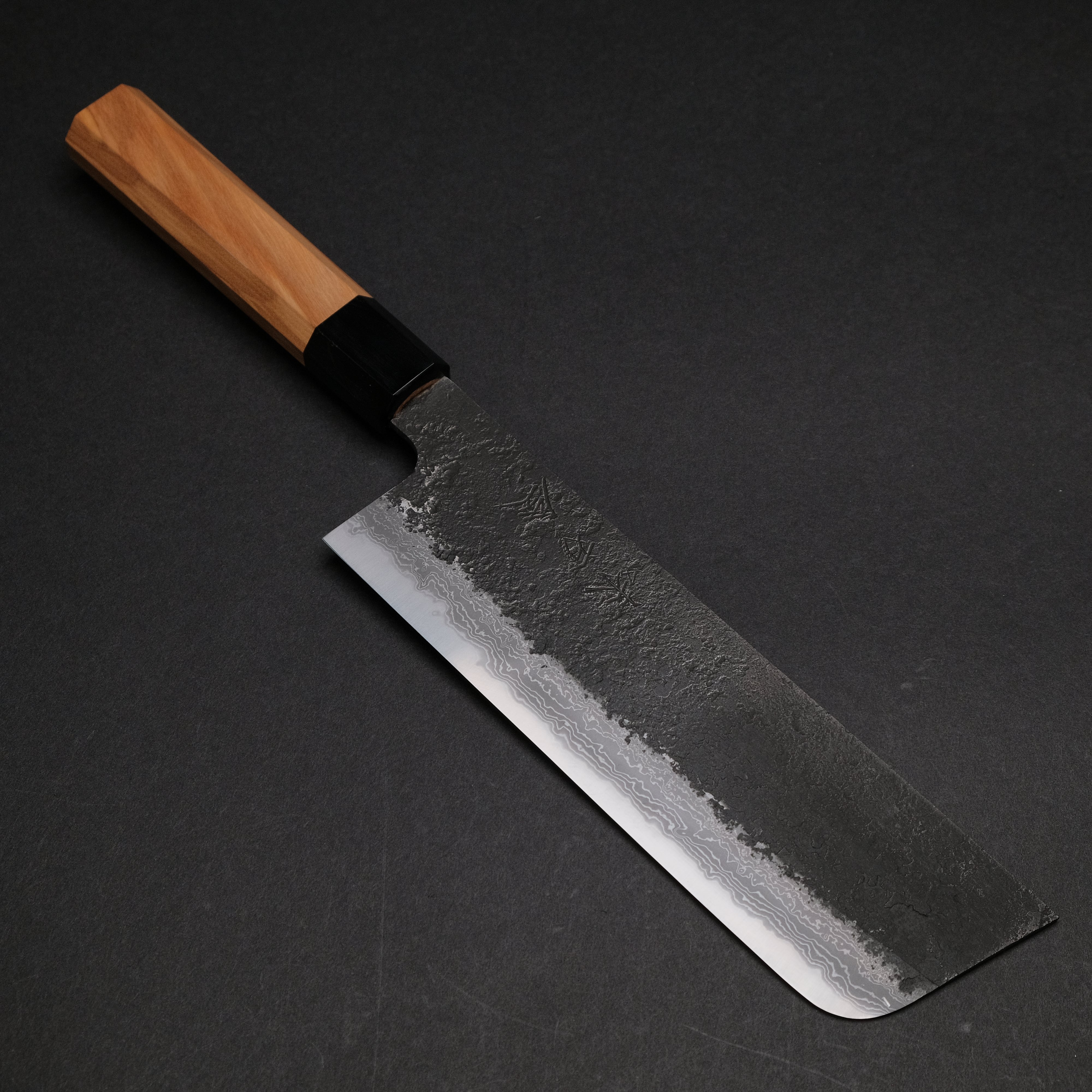 Ajikataya White #2 Nashiji Damascus Nakiri Knife 180mm - Olive Wood & Buffalo Horn Handle - Professional Japanese Vegetable Knife for Precise Chopping, Slicing, and Dicing in Home Kitchens