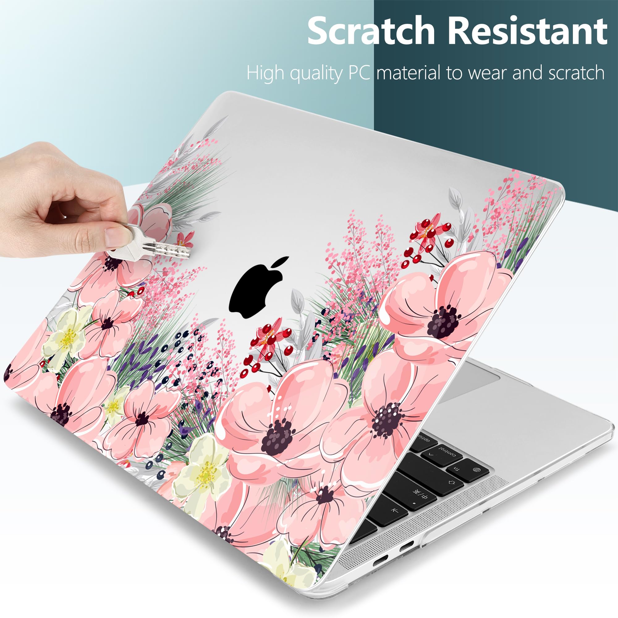 TwoL Hard Plastic Protective Case for MacBook Pro 13 inch (2020-2022 Models A2338 M2/M1 A2289 A2251) with Keyboard Cover & Screen Protector - Cute Flower Design | Perfect for Work, School & Travel Protection
