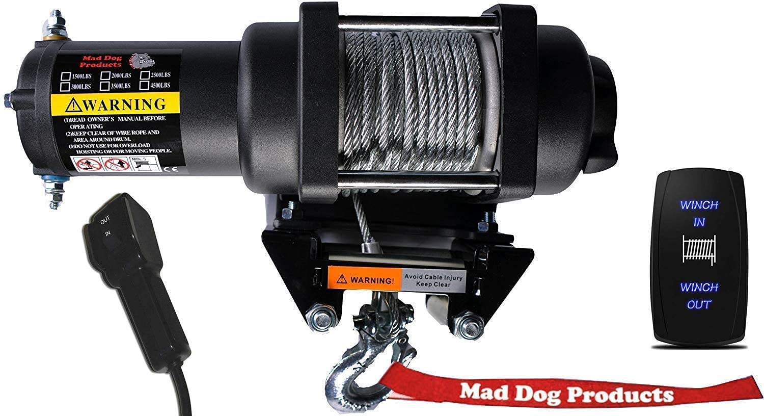 Mad Dog 4500 LB Winch with Mount Kit - Heavy Duty Steel Cable Winch for Bobcat 3200/3400 Series (2011-2014 Models) - Perfect for ATV, UTV & Off-Road Vehicle Recovery