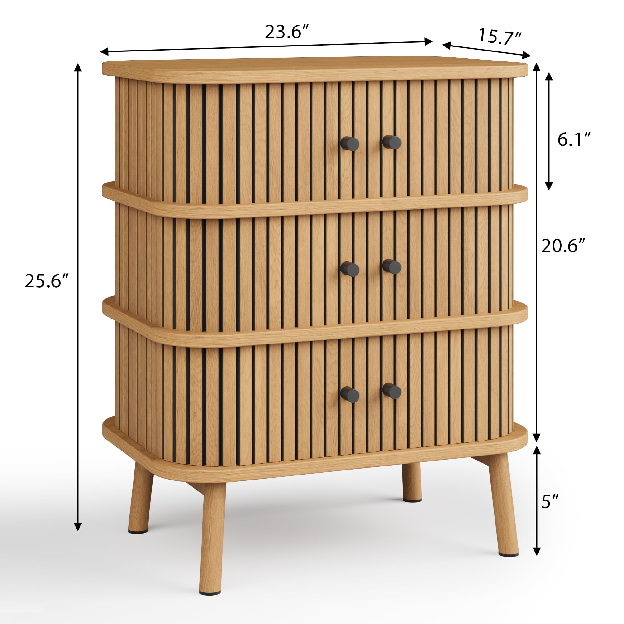 GARVEE 3 Drawer Dresser - Mid Century Modern Nightstand with Sliding Door Storage, Bedroom Side Table & Chest of Drawers for Living Room, Hallway & Entryway - Natural Wood Finish - Perfect for Small Space Organization & Stylish Home Decor