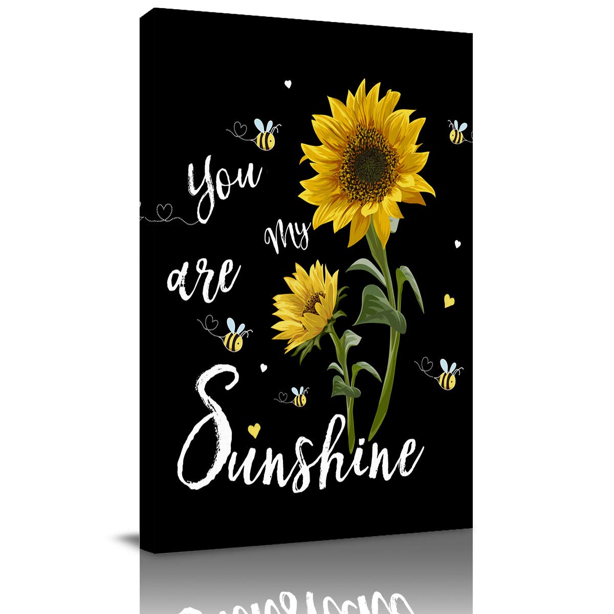Sunflower 'You Are My Sunshine' Bee Black Background Canvas Wall Art - Framed 24x36in - Perfect for Living Room, Bedroom, Bathroom, Kitchen & Office Decor