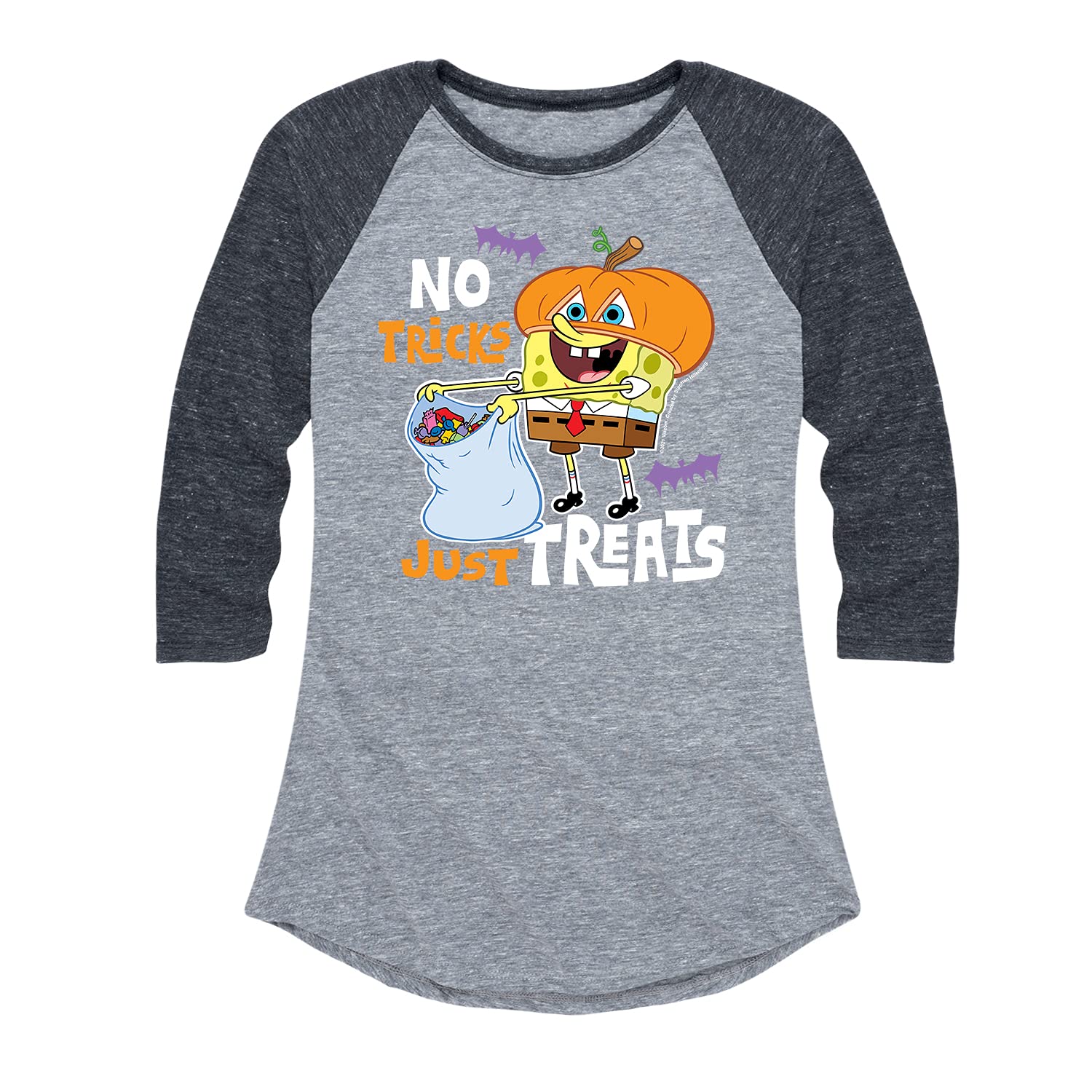 Spongebob Squarepants No Tricks Just Treats Women's Raglan Graphic T-Shirt | Hybrid Apparel | Halloween Costume, Casual Wear & Gift Idea