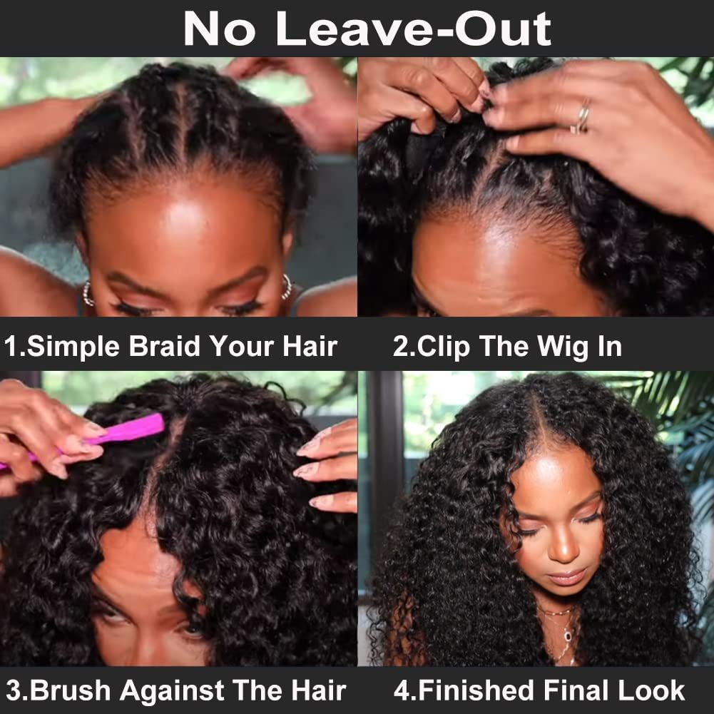 UNICE V Part Curly Human Hair Wig - 180% Density Glueless U Part Wig with Clips | No Lace No Glue No Sew in | Beginner Friendly 18 Inch Wigs for Women | Perfect for Daily Wear, Parties & Special Occasions
