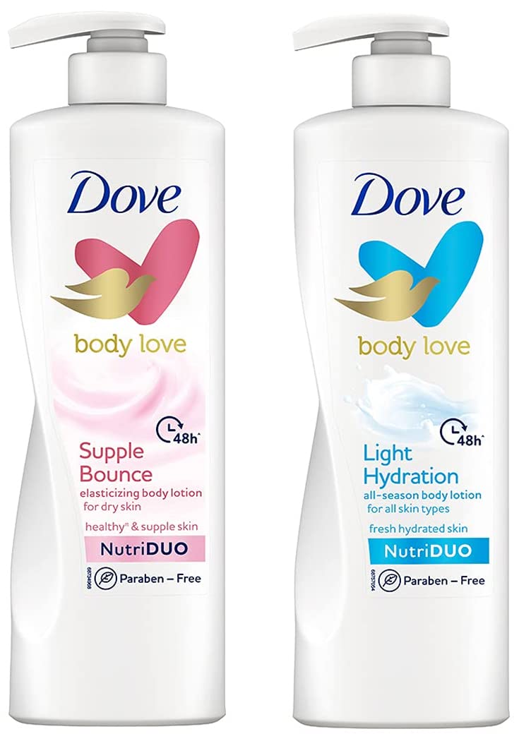 Dove Body Love Supple Bounce & Light Hydration Body Lotion Duo, 400ml Each - Deeply Moisturizing & Nourishing for Soft, Smooth Skin - Perfect for Daily Hydration & Self-Care Routine