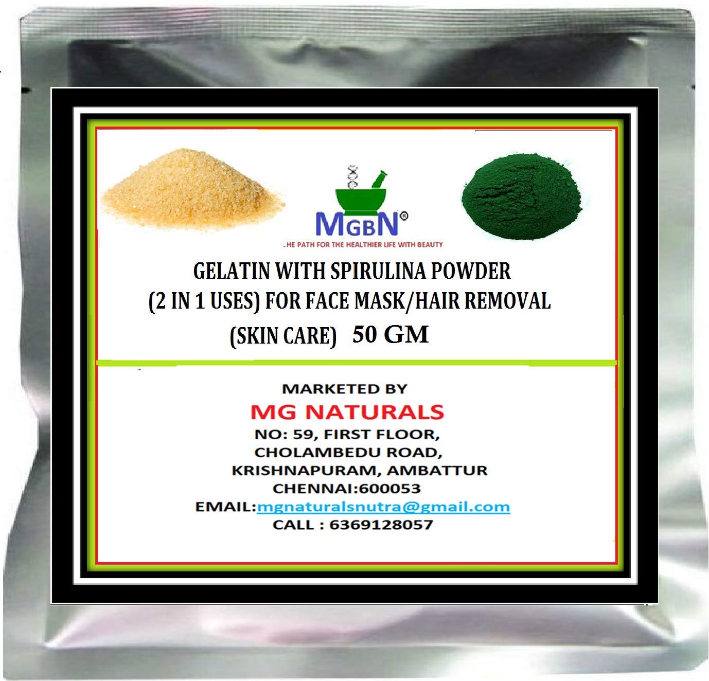Organic Spirulina & Gelatin Powder (2-in-1) - 50g for DIY Face Mask & Hair Removal | Natural Skin Care & Beauty Treatment | Perfect for Spa Day & At-Home Skincare Routine