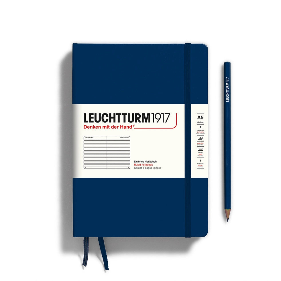 Leuchtturm1917 Hardcover Notebook - A5 Size, Ruled Pages, Navy Blue - Perfect for Journaling, Note-Taking & Office Use