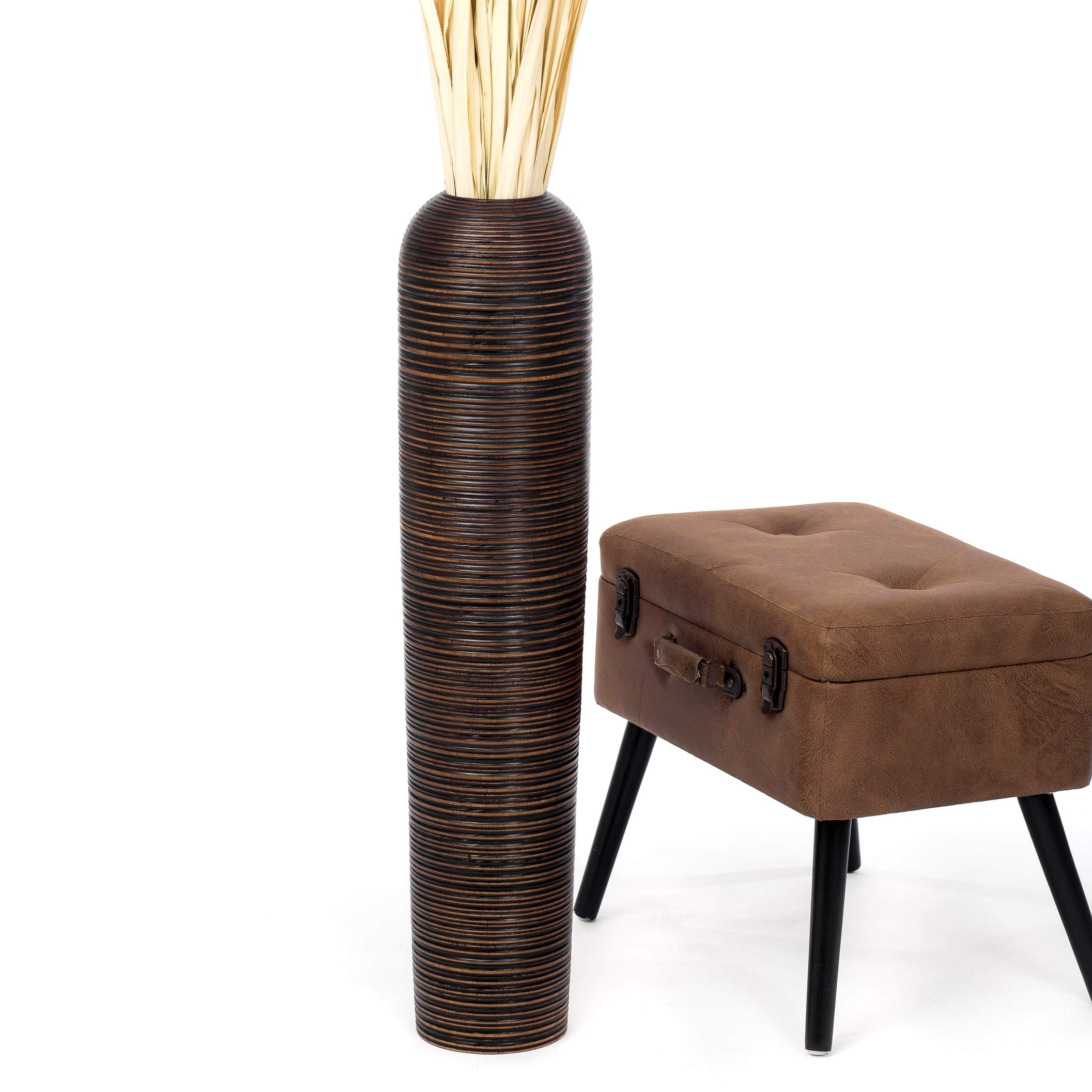 Leewadee 28-inch Large Brown Wooden Floor Vase - Farmhouse Home Decor for Flowers, Fake Plants & Pampas Grass | Perfect for Living Room, Entryway & Wedding Centerpieces