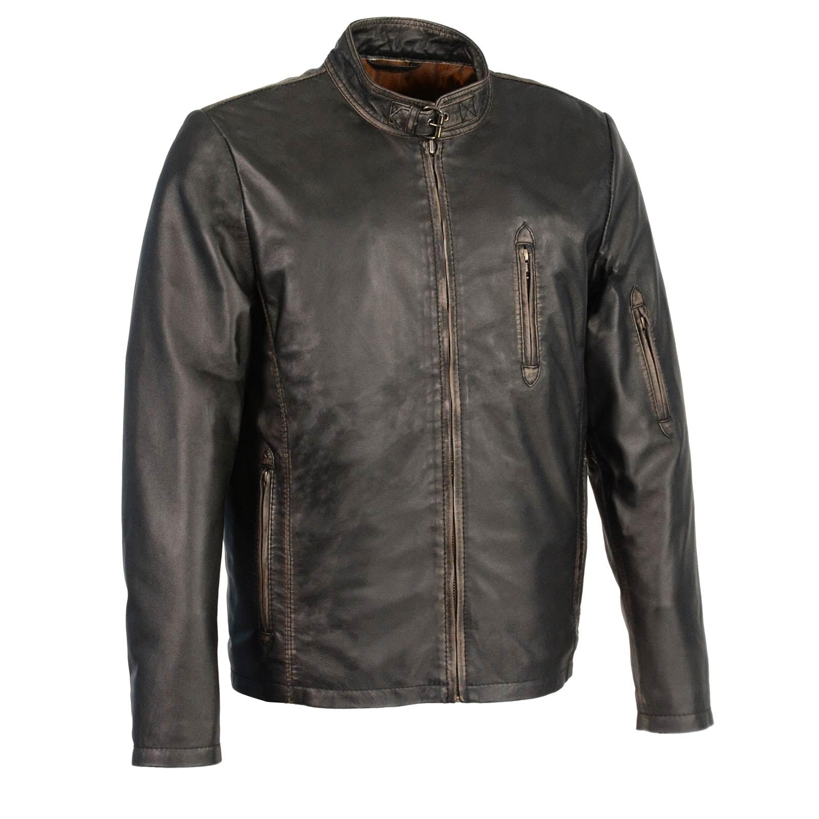 Milwaukee Leather SFM1855 Men's Black & Brown Motorcycle Jacket - Genuine Leather Biker Jacket with Throat Latch for Riding, Cruising & Motorcycle Events