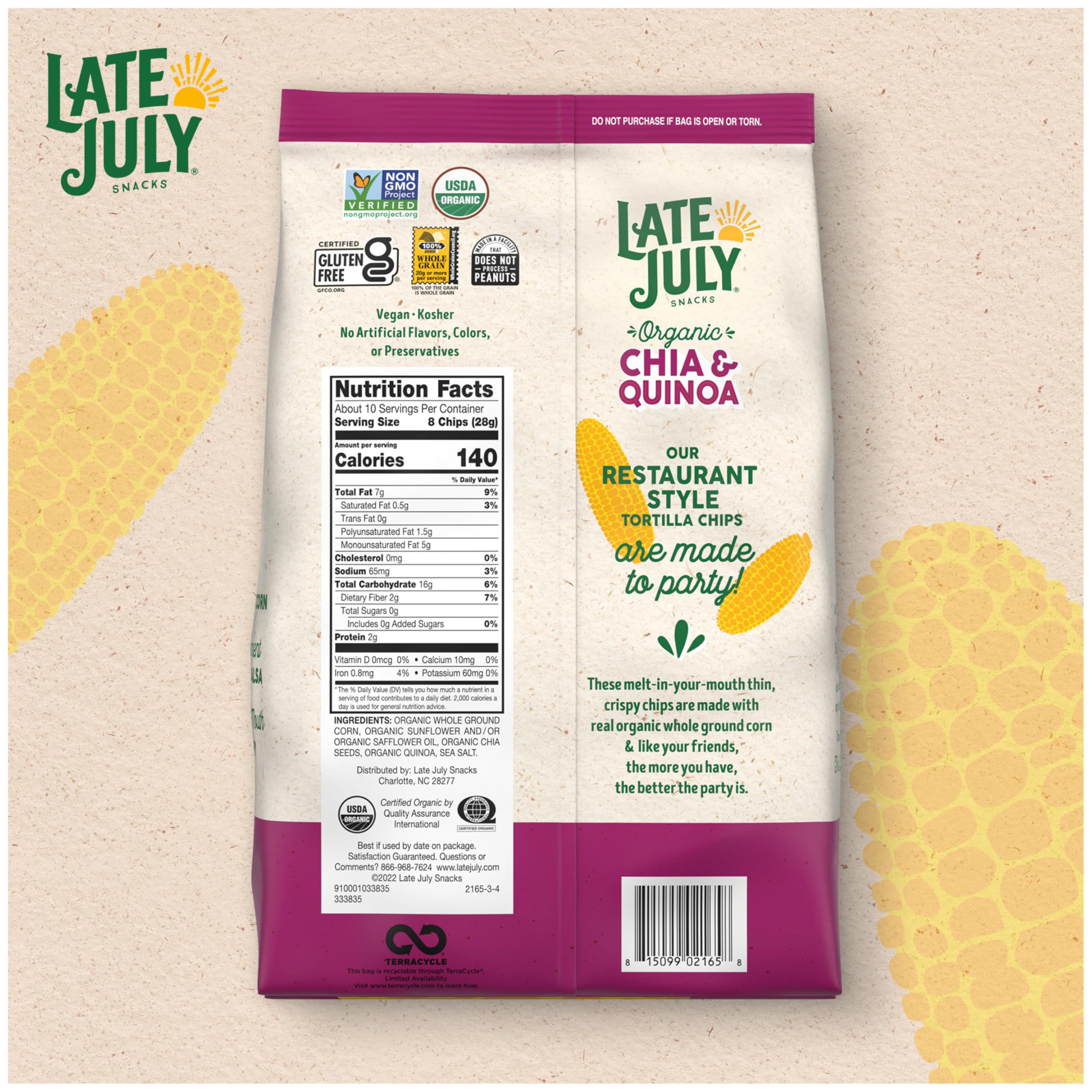 Organic Thin & Crispy Tortilla Chips with Chia & Quinoa - Late July Snacks, 10.1oz | Gluten-Free, Non-GMO | Perfect for Parties, Snacking & Healthy Diets
