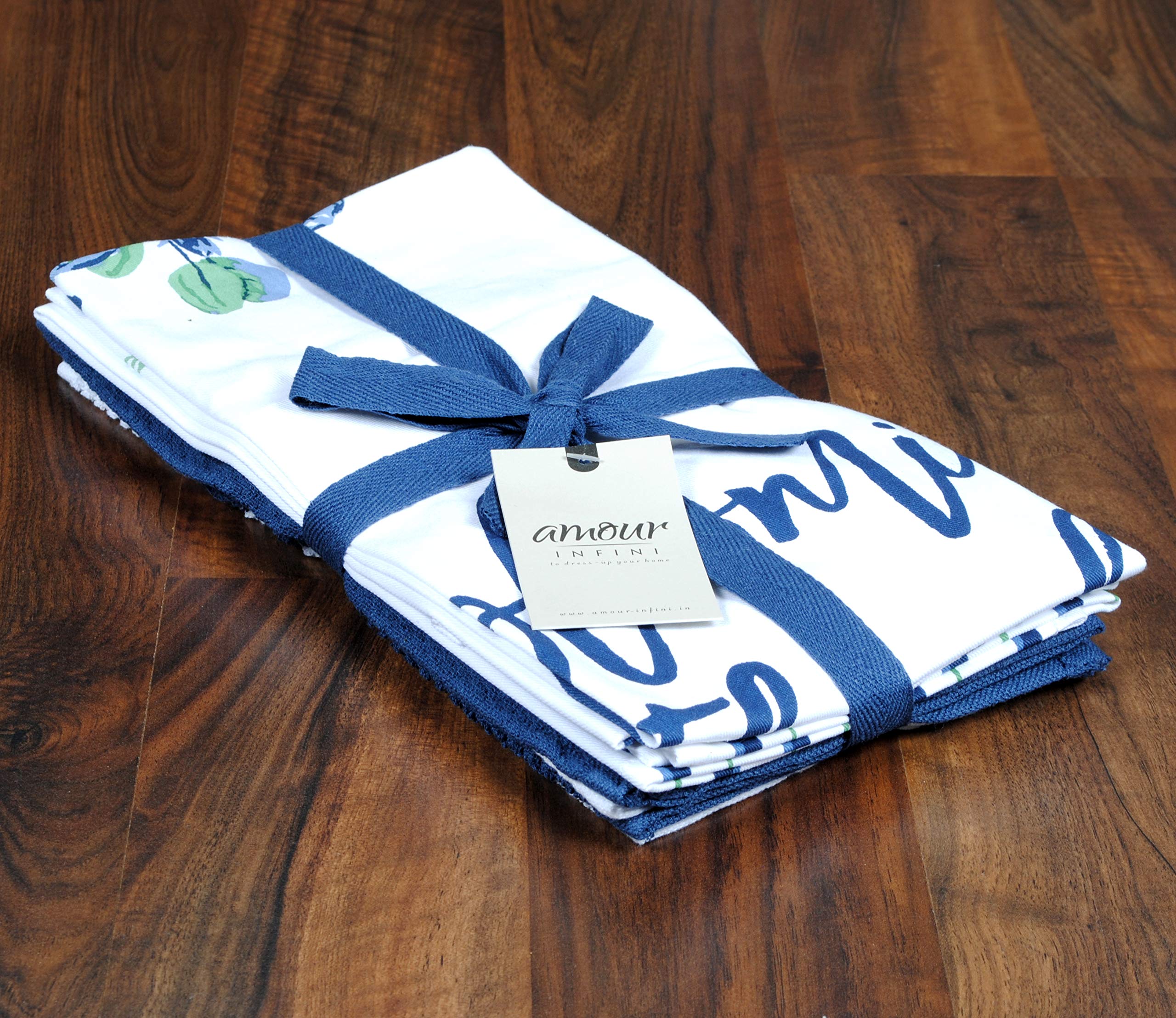 AMOUR INFINI 6-Piece Cotton Kitchen Towel Set - 4 Terry Dishcloths (12”x12”) & 2 Absorbent Kitchen Towels (28”x18”) - Blooming Floral Design for Dish Drying, Cleaning & Home Decor - Perfect Housewarming Gift & Kitchen Essentials