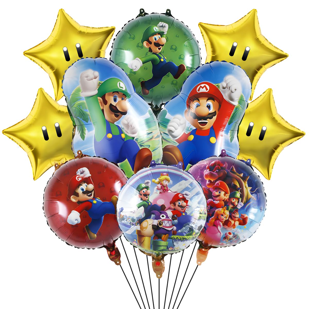 10Pcs Super Mario Foil Balloons - Mario Birthday Party Decorations Supplies (Pack of 10) for Birthday Parties, Baby Showers & Game Themed Events