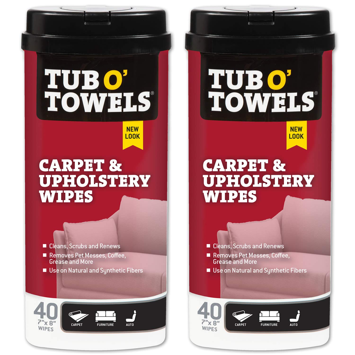 Tub O' Towels Extra Strength Carpet, Rug & Upholstery Cleaning Wipes - 80 Count (2-Pack) | Stain Remover & Odor Eliminator | Safe for Natural & Synthetic Fibers | Light Citrus Scent | Perfect for Pets, Kids & High-Traffic Areas