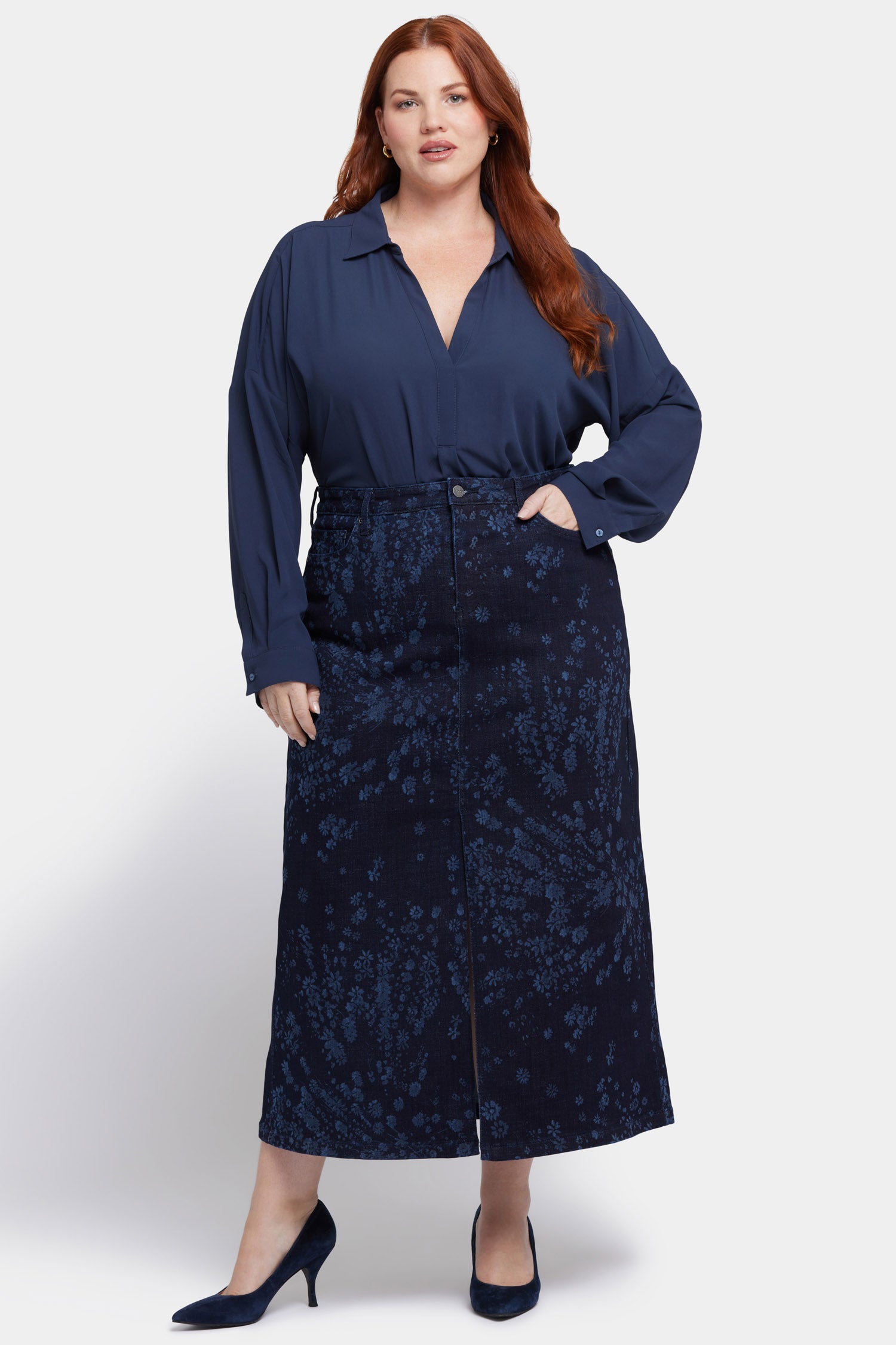 Plus Size High Rise Long Skirt - Dark Indigo Salome for Women | Elegant Midi Skirt for Office, Party & Casual Wear
