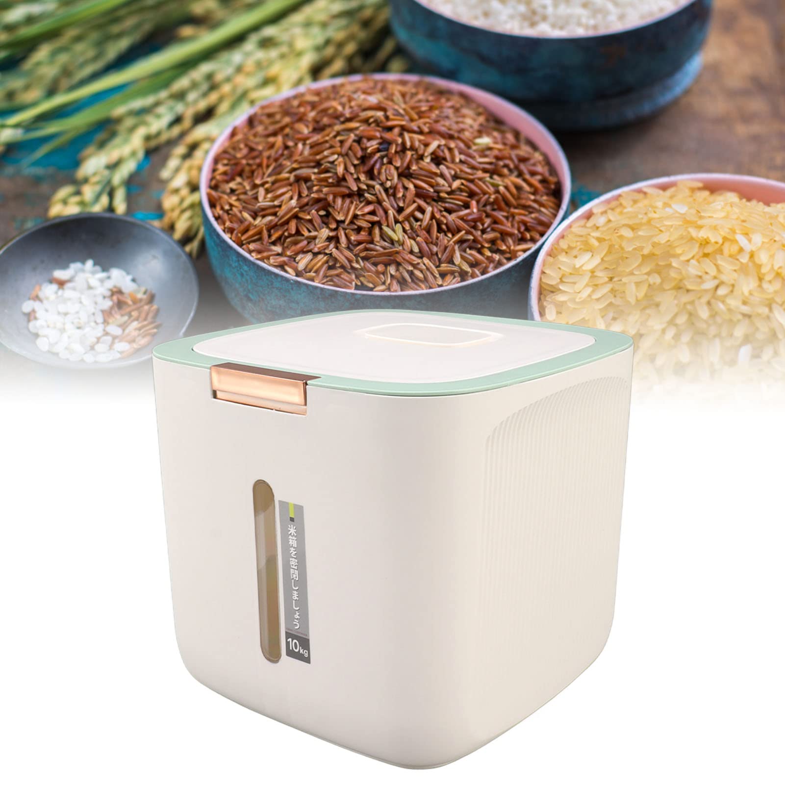22lb Airtight Food Storage Container with Lid & Measuring Cup - Moisture Proof Cereal Grain Storage Box for Rice, Beans, Flour & Pet Food - Perfect for Kitchen Pantry Organization & Bulk Food Storage (Light Green)