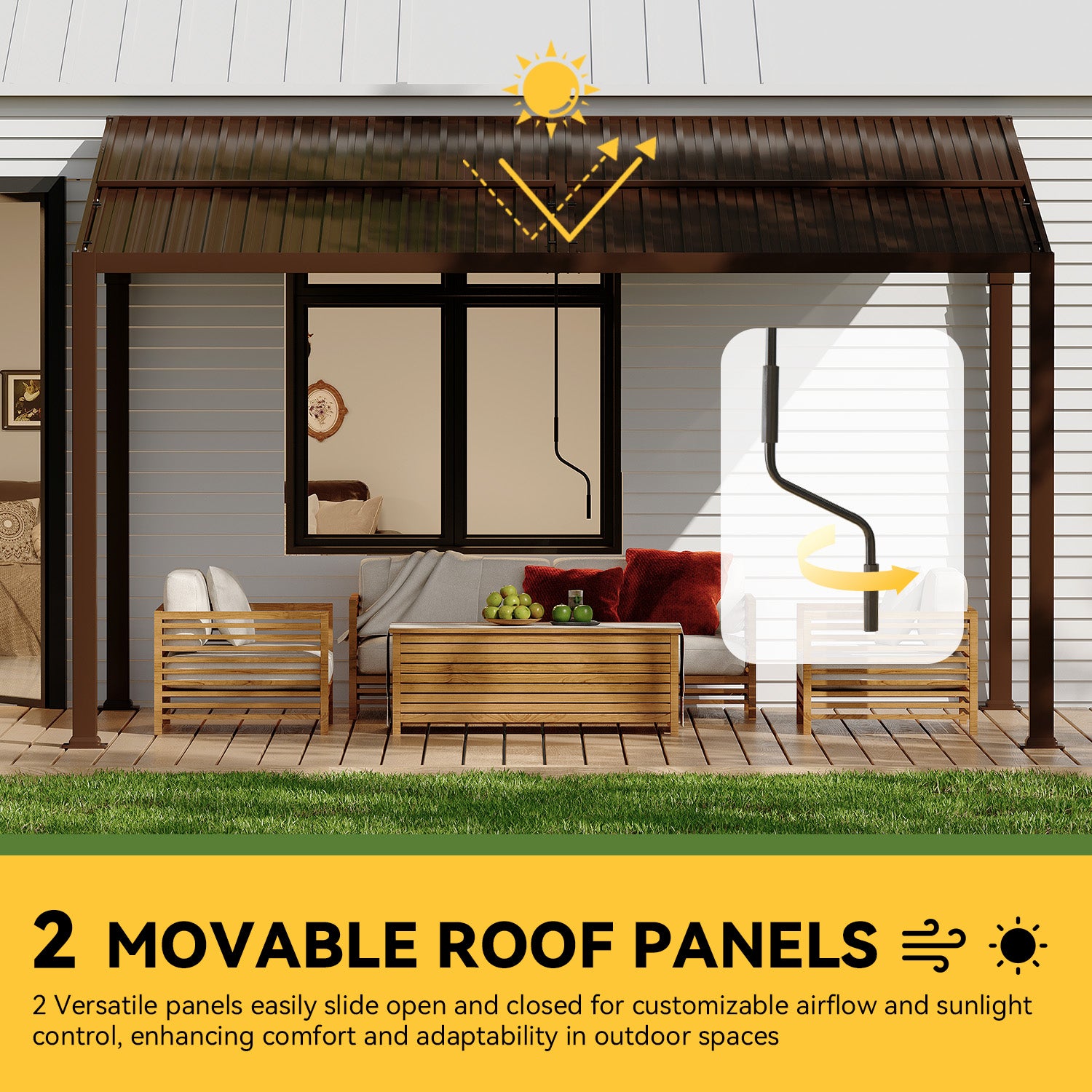 Erommy 10' x 13' Hardtop Lean-to Gazebo with Adjustable Galvanized Steel Roof & Full Metal Frame - Perfect for Patio, Backyard, and Outdoor Relaxation