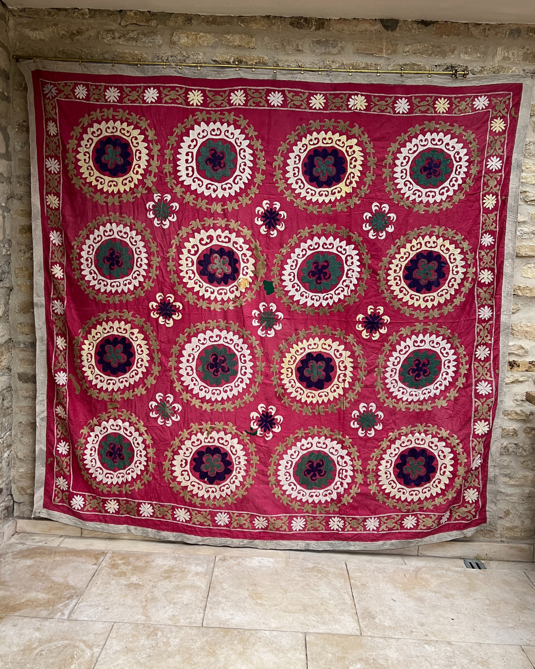 Extra Large Suzani 09 - Handmade Bohemian Style Cotton Throw Blanket - Perfect for Sofa, Bed & Home Decor