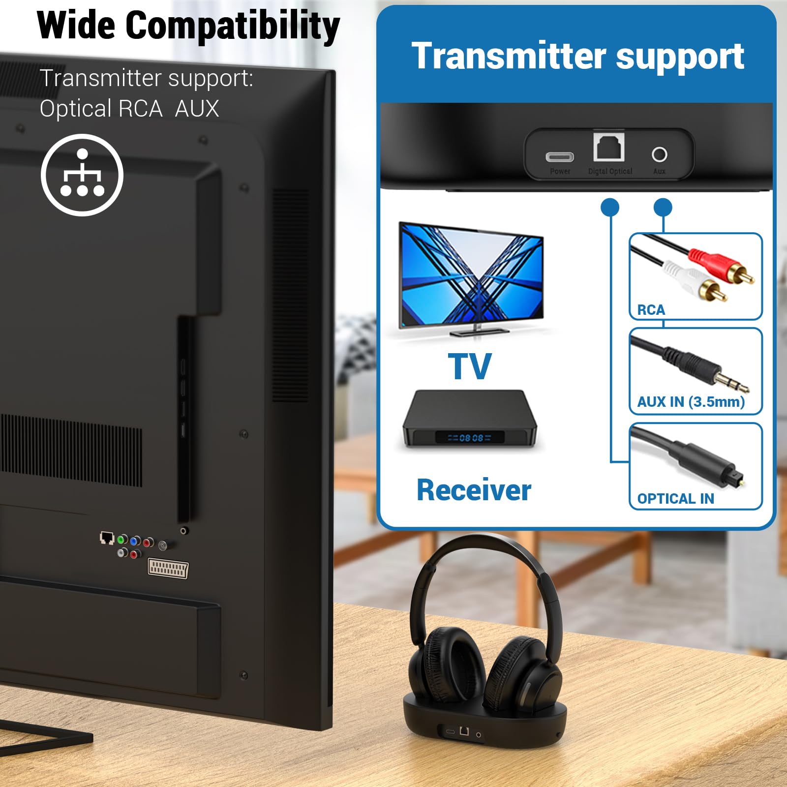 ROSIDA Wireless TV Headphones for Seniors - Bluetooth Over-Ear Headphones with Transmitter & Charging Base, No Audio Delay, Perfect for Watching TV, Ideal Gift for Elderly Parents (Iron Black) - Enjoy Comfortable TV Viewing at Home or in Nursing Homes