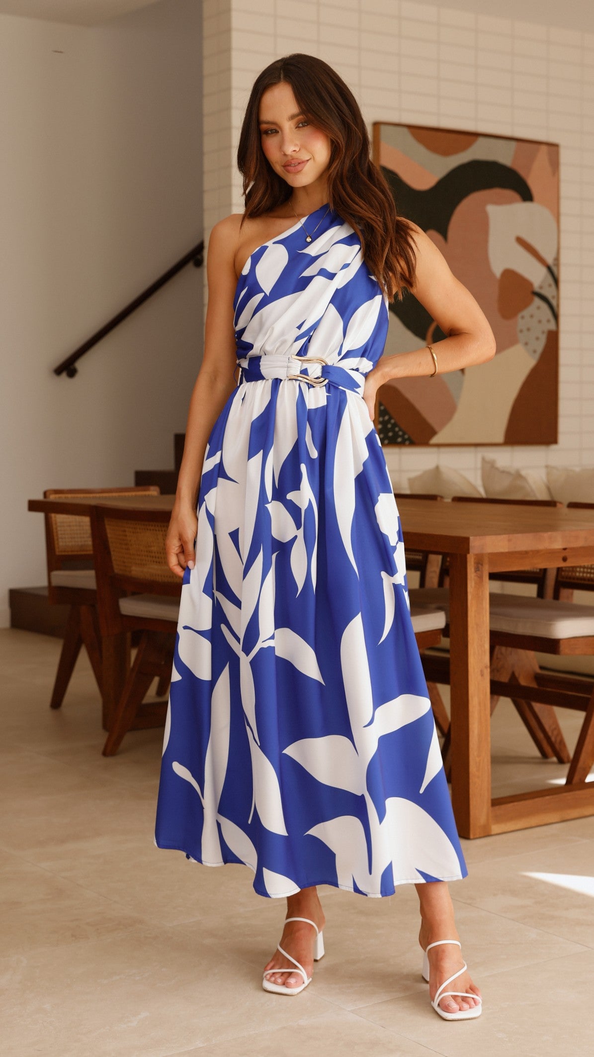 Hadas Maxi Dress - Cobalt & White Floral Print Women's Summer Beach Dress for Vacation & Outdoor Parties