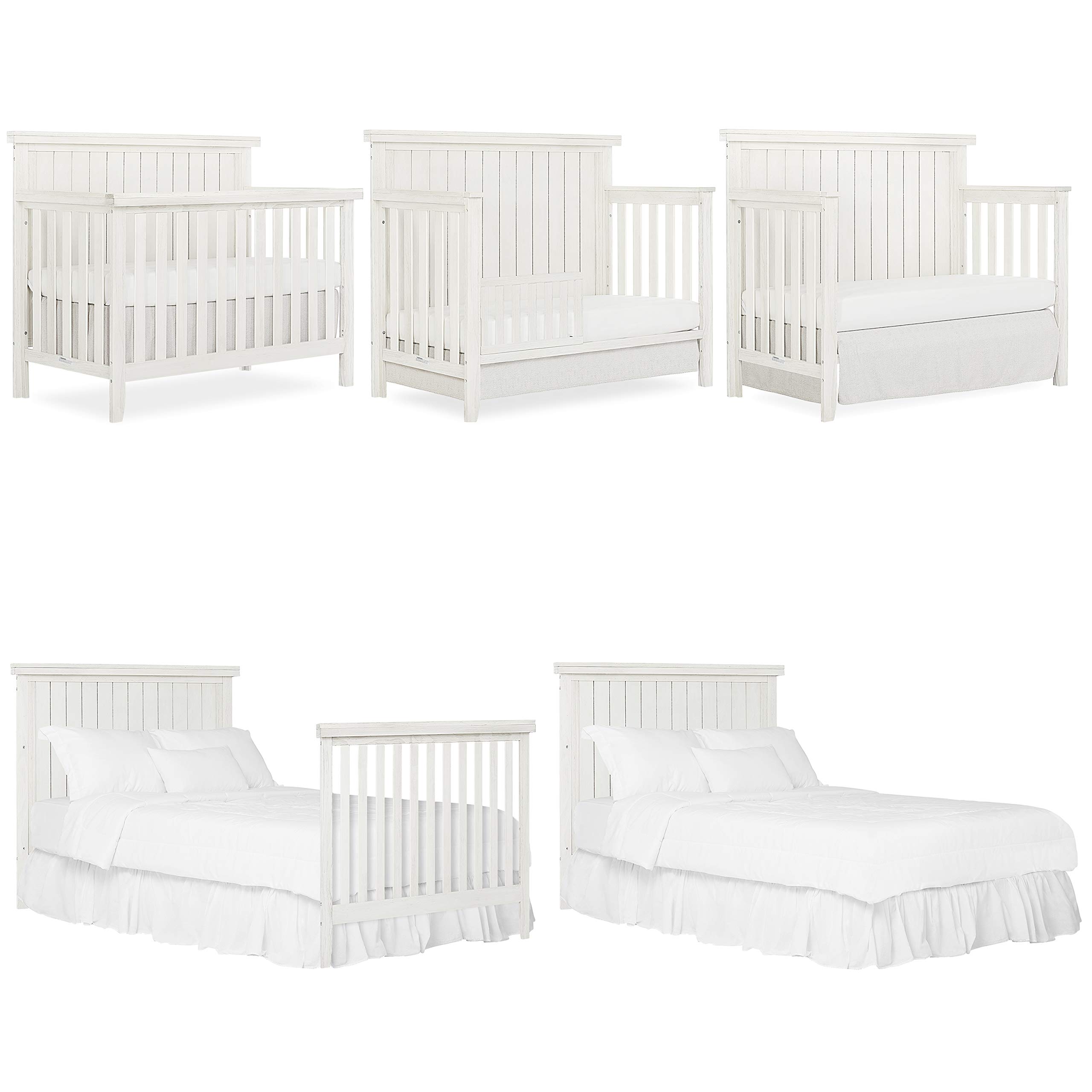 Sweetpea Baby Red Wood 4-in-1 Convertible Crib in Weathered White - Greenguard Gold Certified Safe Nursery Furniture for Newborn to Toddler | Perfect for Modern Nursery, Bedroom & Daycare