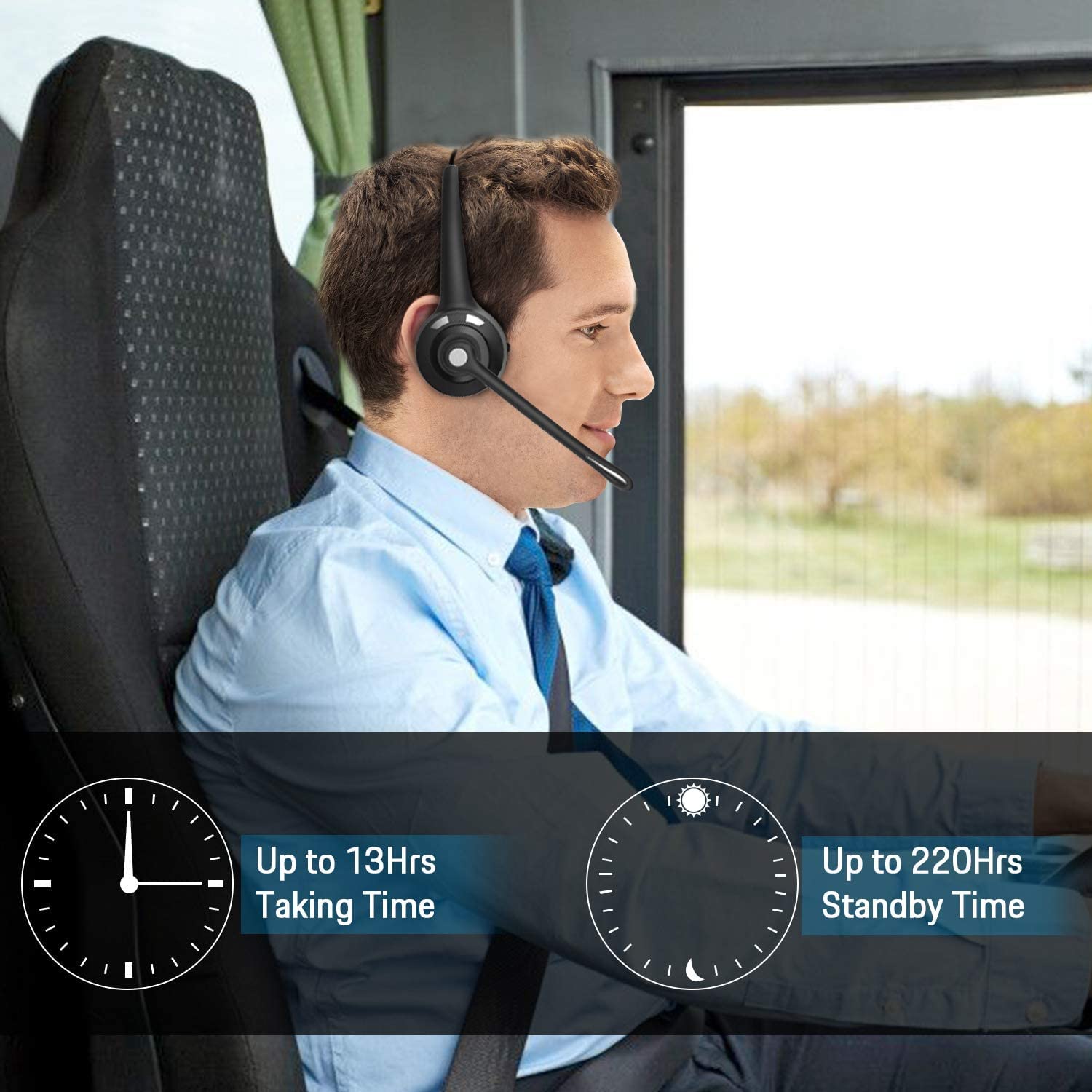 Best Wireless Headphones for Truck Drivers - Pro Trucker Headset with Microphone, Over-Ear Bluetooth Headphones for Calls, Skype, Office & Call Center Use | Long-Haul Driving, Online Meetings & Remote Work