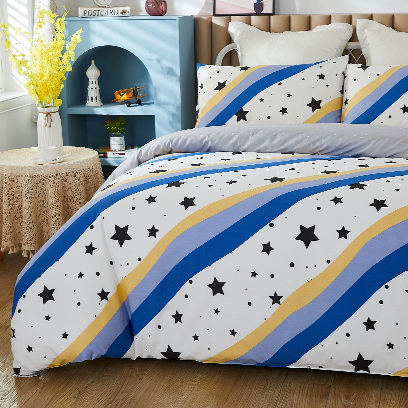Brandream Twin Size Kids Bedding Set - 100% Cotton Star Galaxy Duvet Cover with Pillowcase for Boys & Girls, Space Themed Constellation Bedding 3-Piece Set (Comforter Not Included) - Perfect for Kids' Room, Nursery Decor & Space Lovers Gift