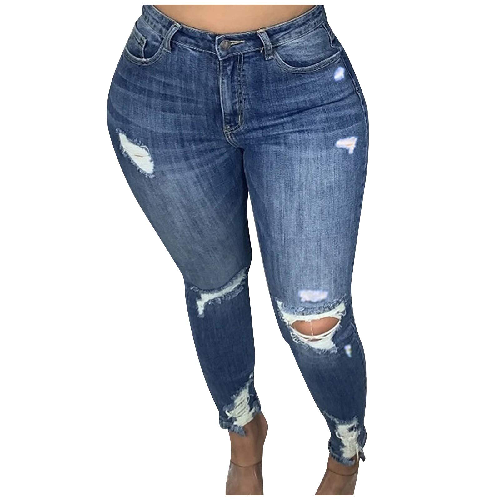 Women's High Waisted Skinny Jeans with Distressed Holes - Stretch Slim Fit Calf-Length Denim Pants (Size 8) | Perfect for Casual Outfits, Date Nights & Streetwear Fashion