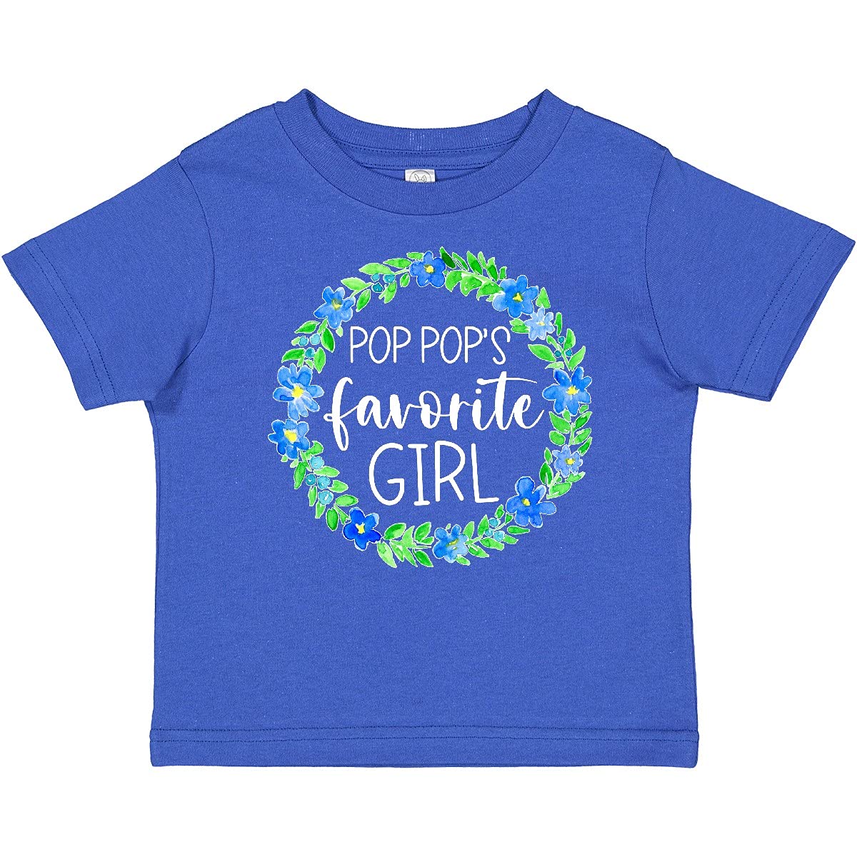 Inktastic Pop Pop's Favorite Girl Blue Flowers Wreath Baby T-Shirt - Cute Floral Graphic Tee for Toddler Girls - Perfect for Family Photos, Playdates & Special Occasions