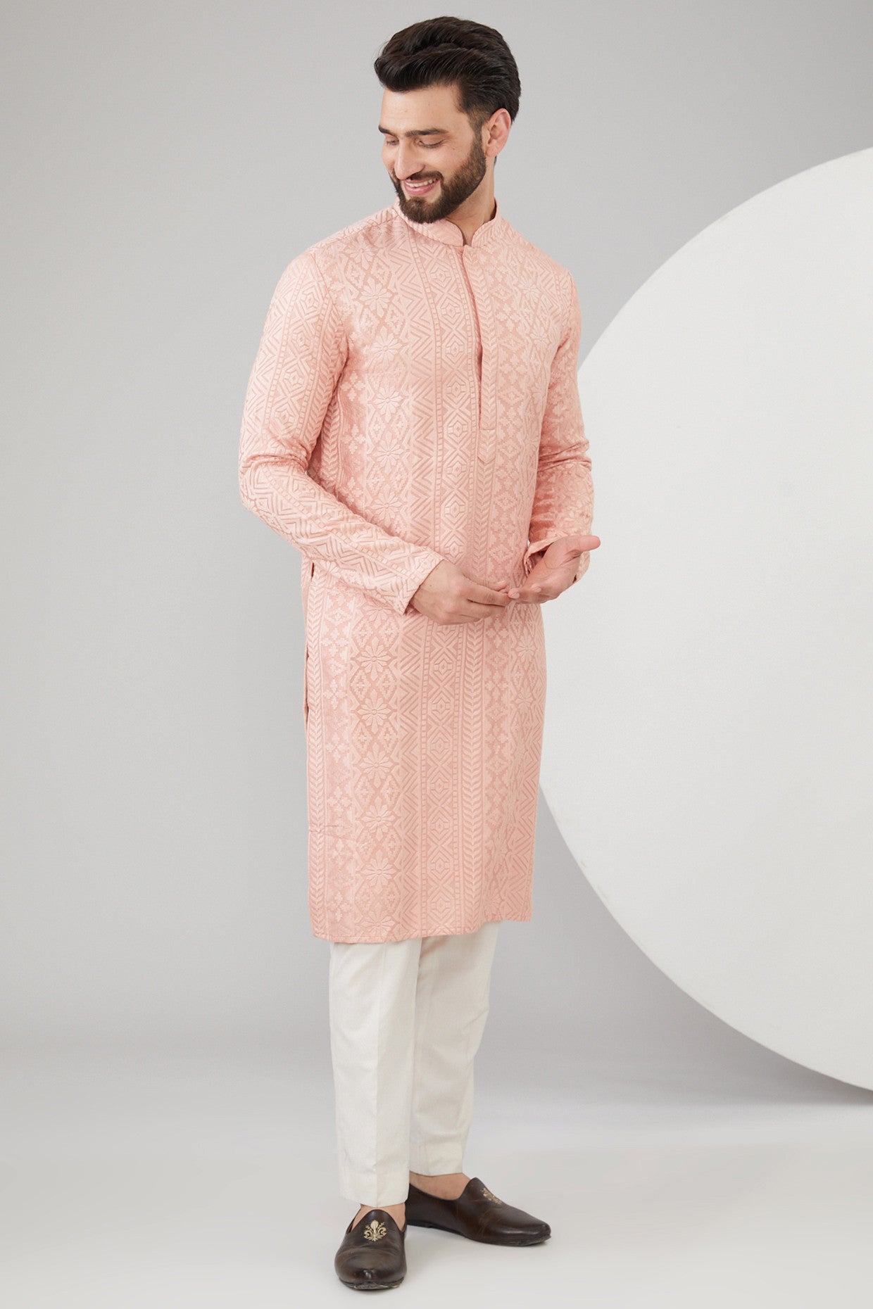 Exquisite Peach Silk Chikankari Kurta for Women - Handcrafted Embroidered Indian Tunic - Perfect for Festivals, Weddings & Casual Wear