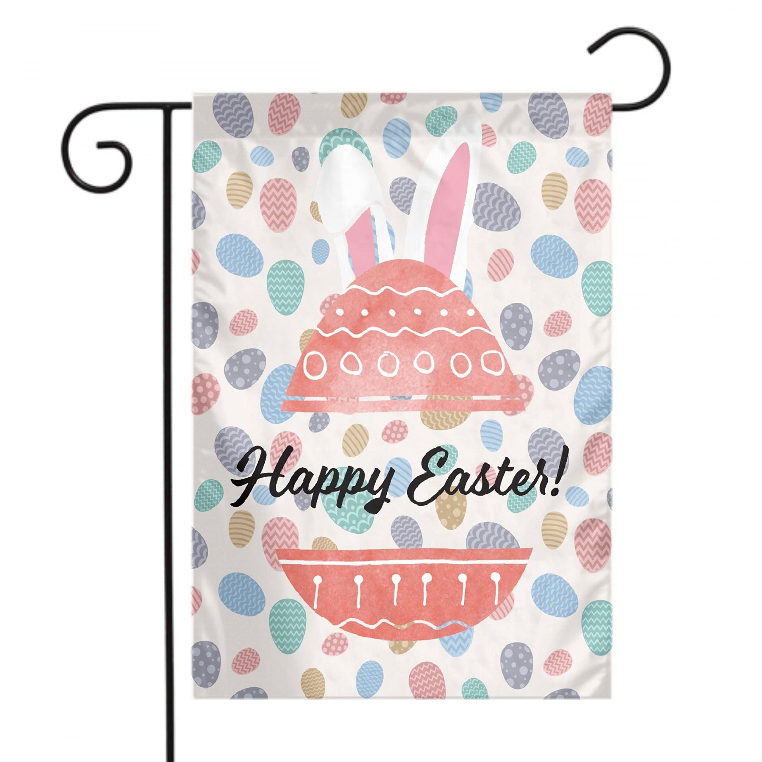 Happy Easter Double Sided Garden Flag - Colorful Rabbit & Eggs Design - 28x40 Inch Spring Bunny Yard Banner - Durable Polyester Outdoor Decoration for Home, Lawn & Flower Pots - Perfect for Easter Celebrations & Spring Garden Decor