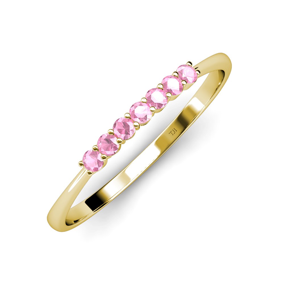 14K Yellow Gold Pink Tourmaline 7 Stone Wedding Band Ring - 0.35ctw Total Weight, Elegant Bridal Jewelry for Engagement, Anniversary & Special Occasions