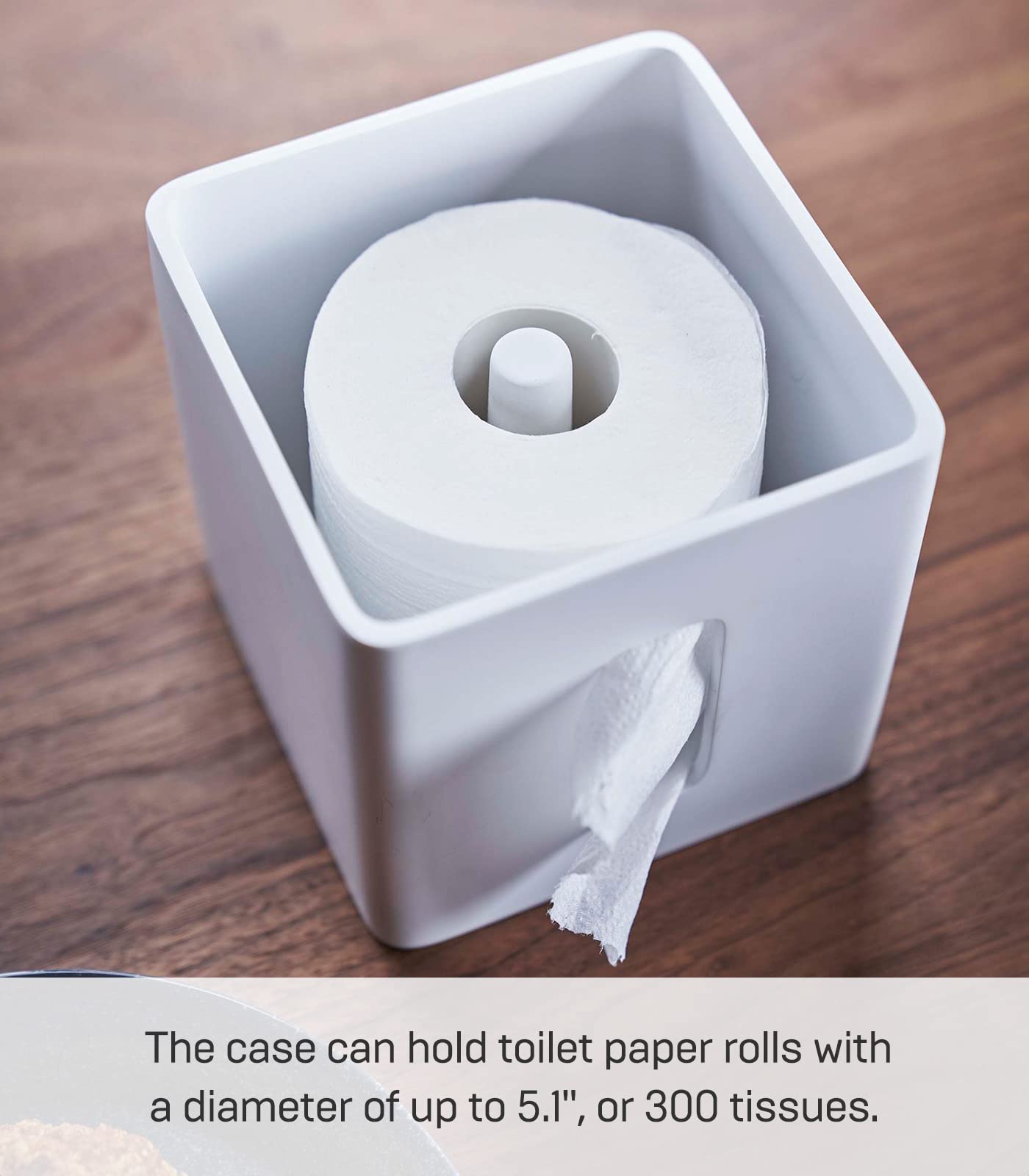 Yamazaki Home Rin Tissue Paper Holder with Removable Wooden Lid - Rectangular Storage Box for Toilet Paper, Paper Towels & Tissues - Polystone Material - Perfect for Kitchen, Bathroom & Bedroom Organization