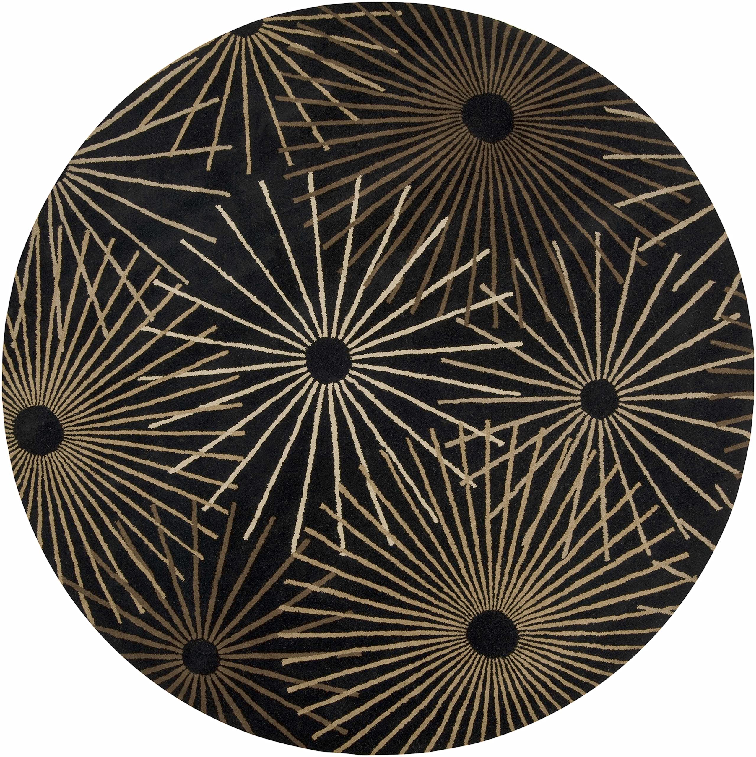 Hauteloom Clover Wool Round Area Rug - 6' Modern Neutral Rug for Living Room & Bedroom - Soft Black, Brown, Beige Home Decor - Perfect for Cozy Spaces, Nursery & Office
