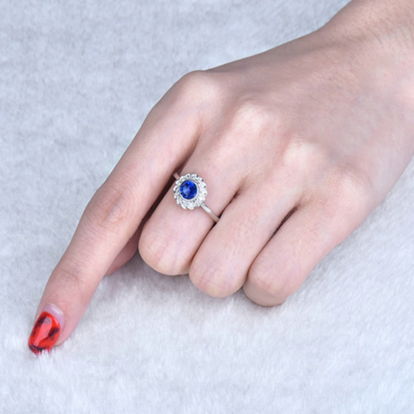 18K White Gold Women's Wedding & Promise Rings with 1ct Round Lab-Grown Sapphire, VVS Clarity – Perfect for Engagement, Anniversary & Special Occasions