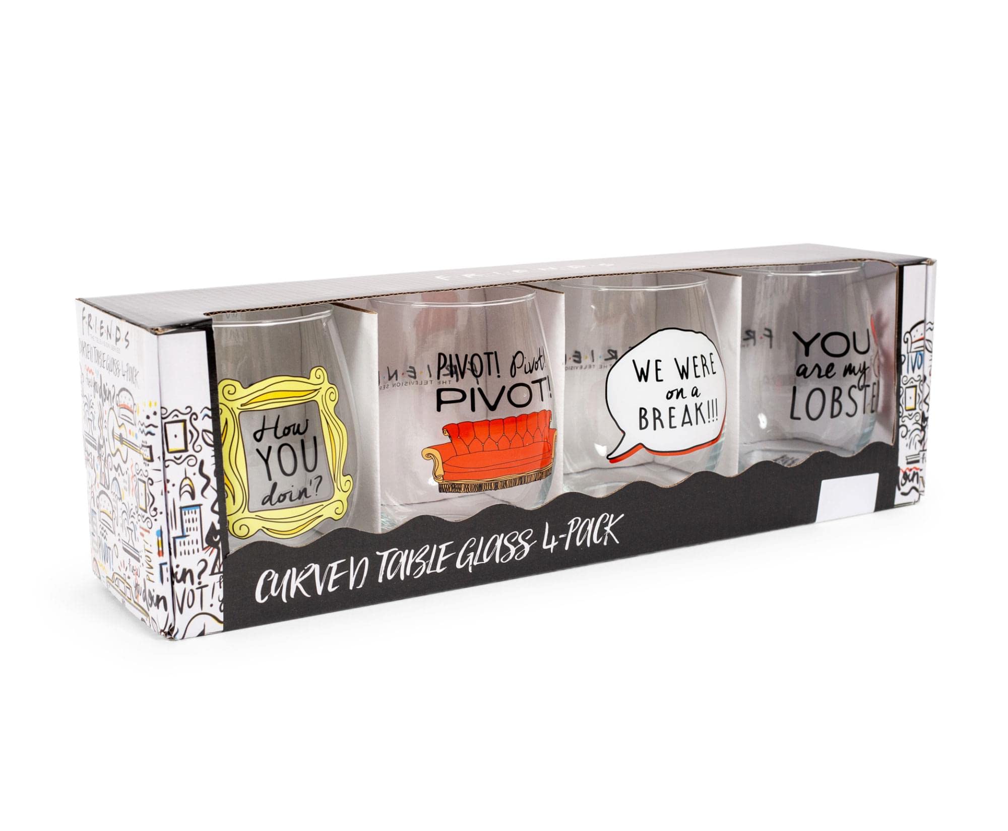 Friends TV Show Iconic Quotes Stemless Wine Glasses Set of 4 - Perfect for Parties, Gifts & Home Decor