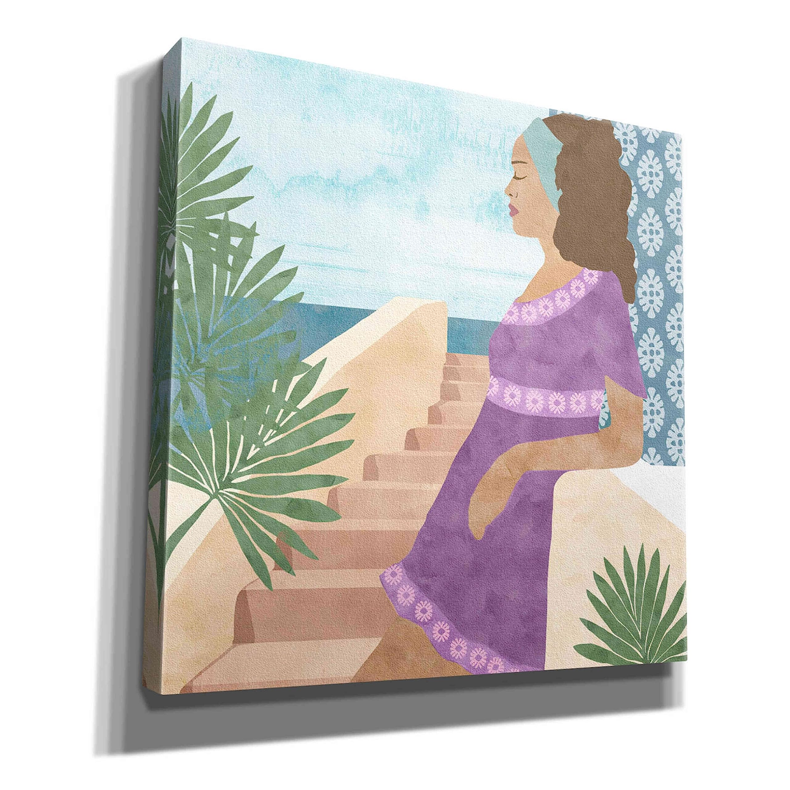 Flora Kouta 'Mediterranean Holiday IV' Giclee Canvas Wall Art Print - 37x37 Inches - Vibrant Coastal Home Decor for Living Room, Bedroom & Office