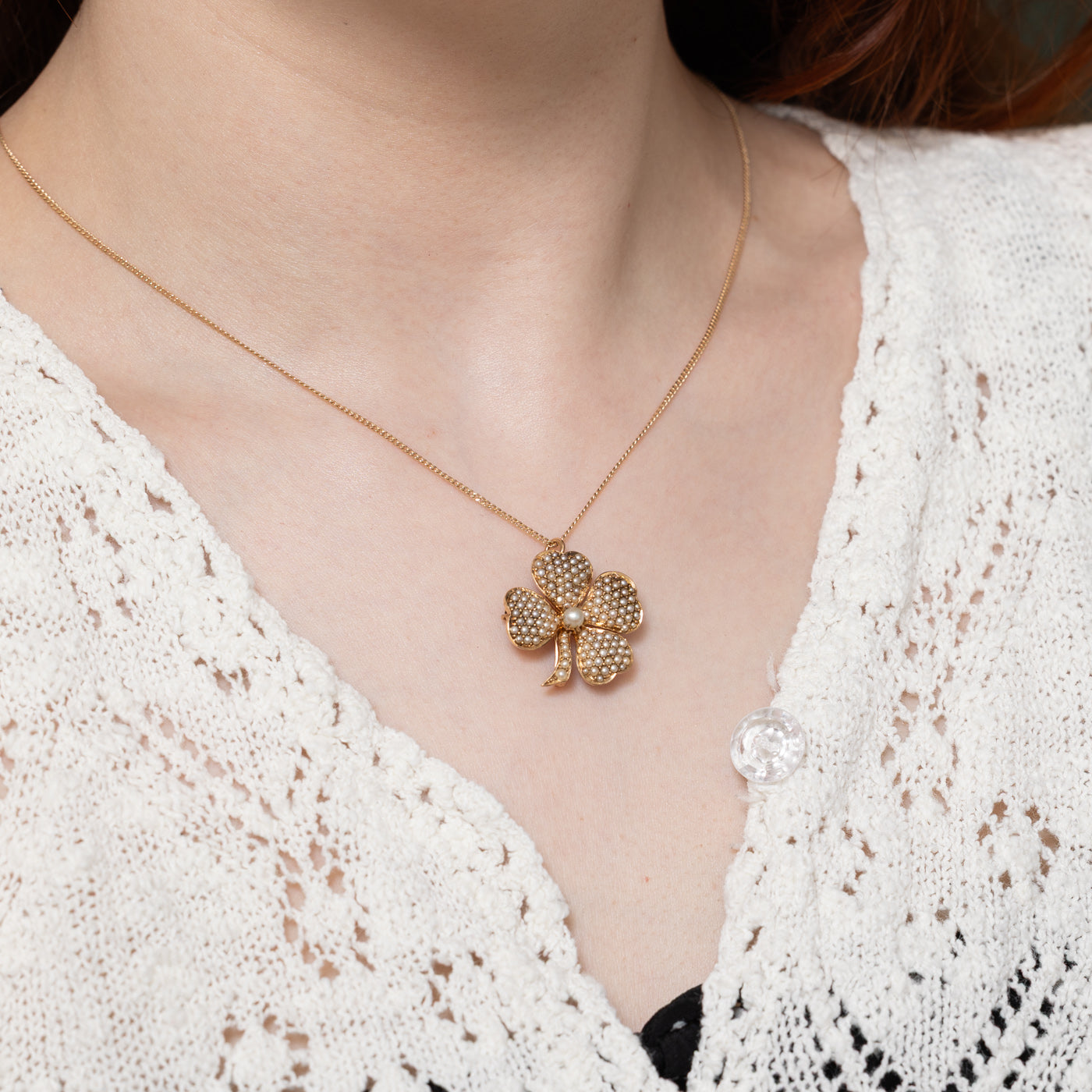 Vintage Edwardian Four Leaf Clover Pendant Brooch - Antique Irish Jewelry for Women - Perfect for Weddings, Anniversaries & Special Occasions