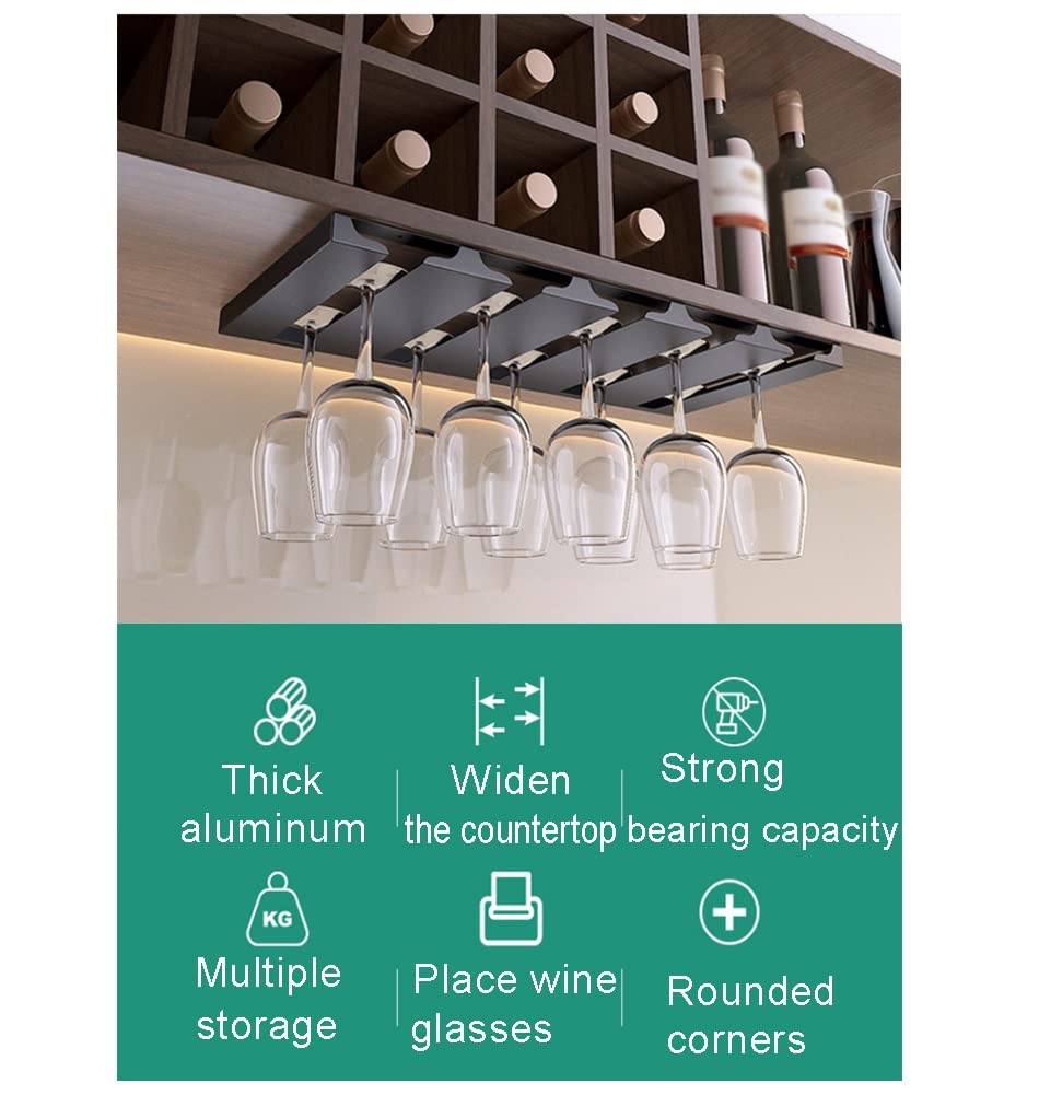 **Black 4-Slot Under Cabinet Wine Glass Rack - Metal Stemware Holder for Bar & Kitchen - Wall Mounted Hanging Organizer - Perfect for Wine Storage & Glass Display**