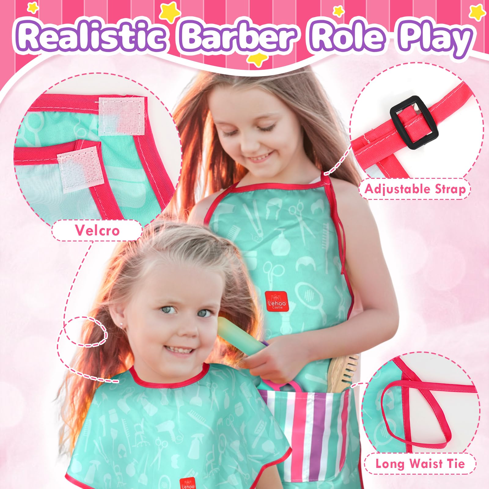 Lehoo Wooden Kids Hair Salon Playset - Pretend Play Beauty & Barber Styling Toy for Toddlers, Birthday Gift for 3 Year Old Girls | Perfect for Role Play, Home Salon Pretend & Early Childhood Development