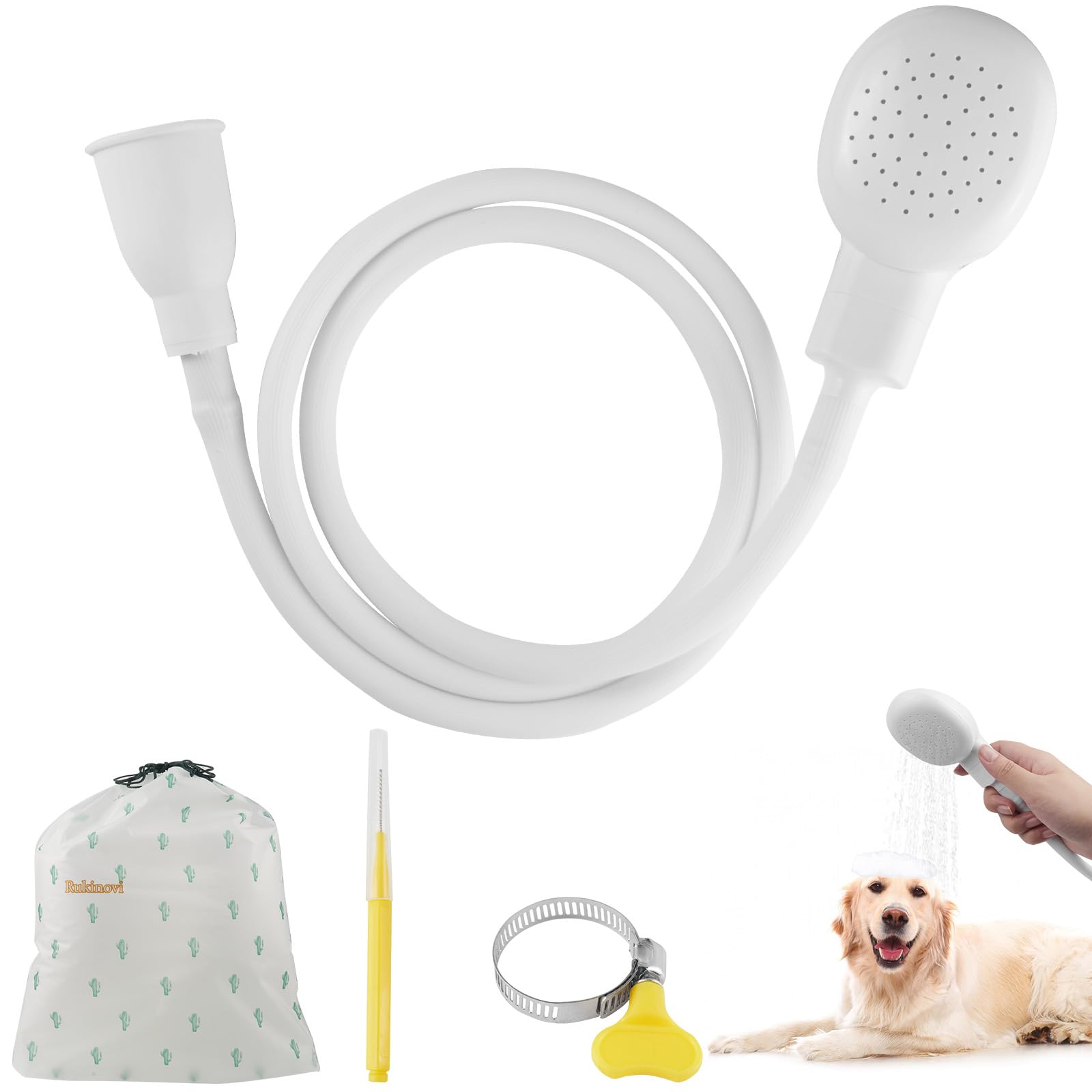 Portable Sink Spray Hose Attachment - Flexible Rubber Faucet Sprayer for Kitchen, Bathroom & Outdoor Use | Handheld Shower Head for Baby Bathing, Pet Washing, Hair Rinsing & Vegetable Cleaning (Yellow & White) - Perfect for Home, RV, Garden & Dog Grooming