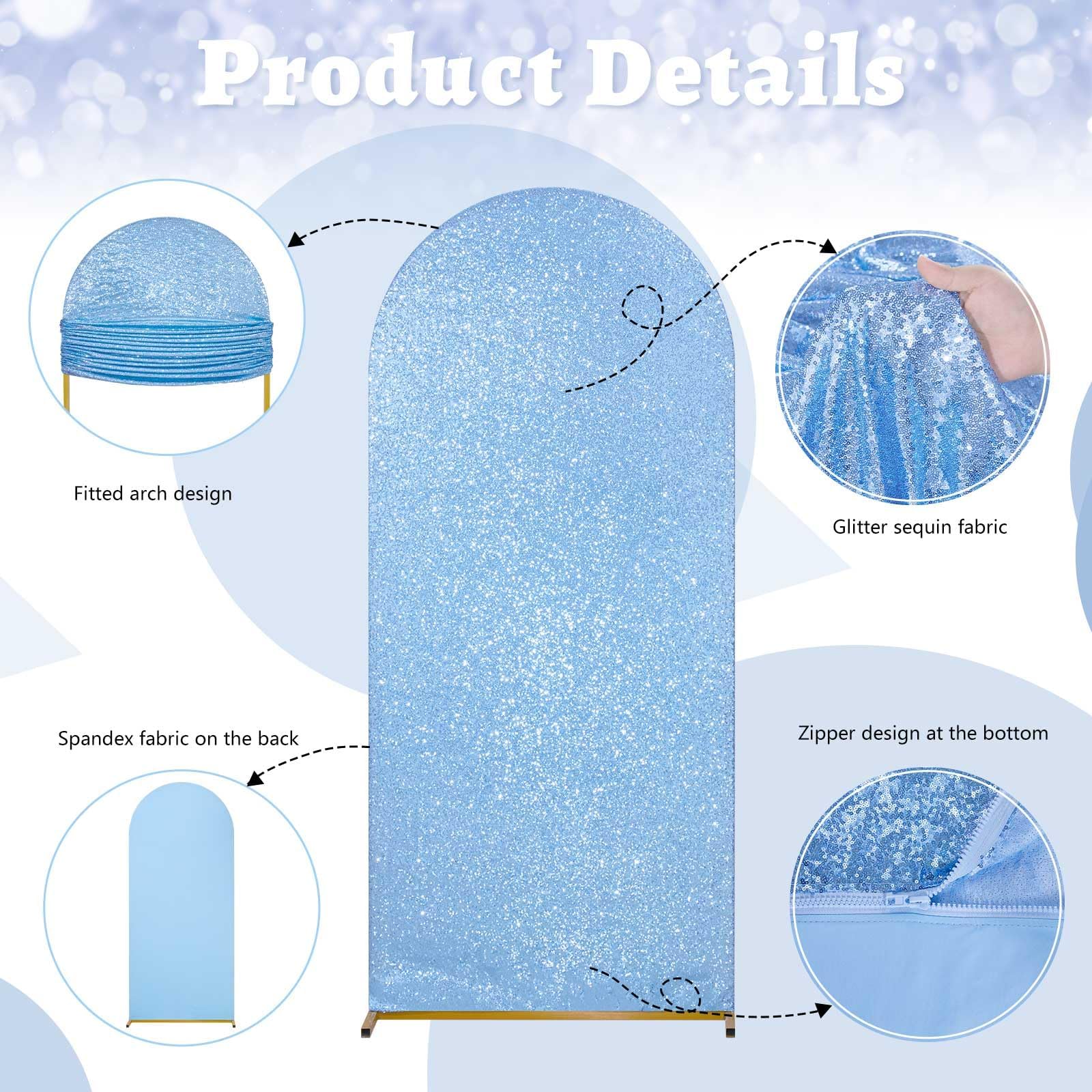 6FT Glitter Wedding Arch Backdrop - Baby Blue Spandex Cover for Party & Banquet Decor