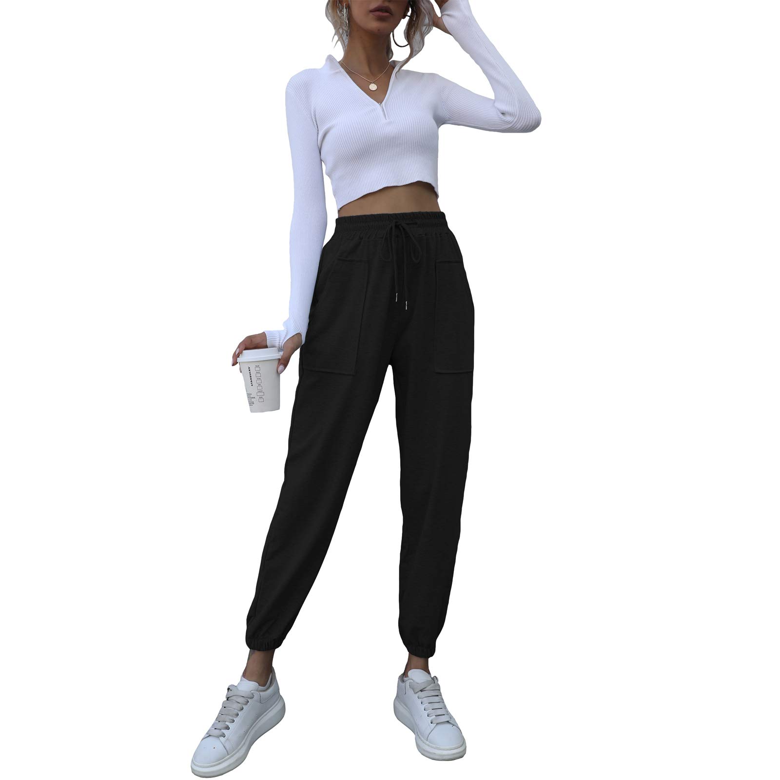 Women's Stretch Sweatpants with Deep Pockets & Drawstring - Athletic, Golf, Lounge & Work Pants for Women - Perfect for Yoga, Running Errands & Casual Wear