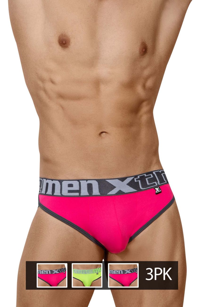 Xtremen Brief 3-Pack - Fuchsia & Green Cotton Underwear for Men | Comfortable Everyday Wear, Gym & Sports
