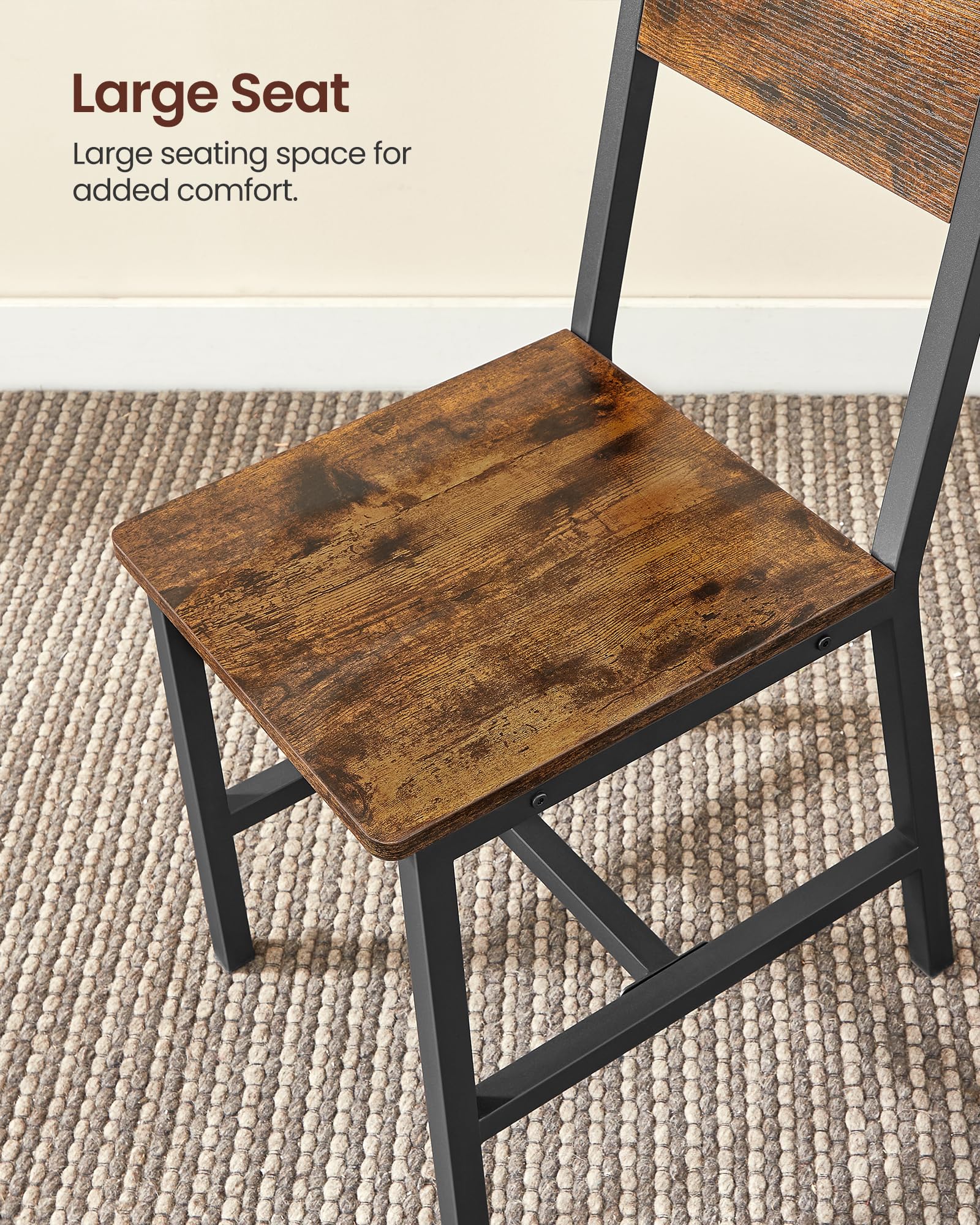 VASAGLE 4-Piece Rustic Wood Dining Chairs with Sturdy Metal Frame - Easy Assembly, Comfortable Seating for Kitchen, Bedroom & Living Room - Modern Farmhouse Style in Brown & Black | Perfect for Family Dinners, Home Office & Cozy Gatherings